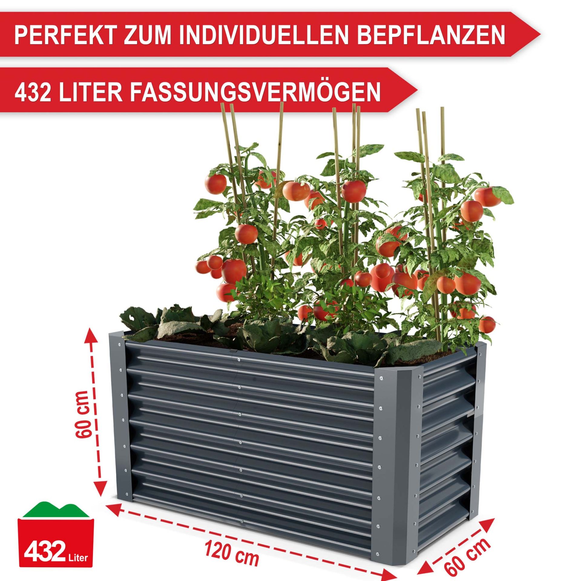 Hochbeet Stahl Anthrazit L - Perfekt zum individuellen bepflanzen, großes Fassungsver,ögen