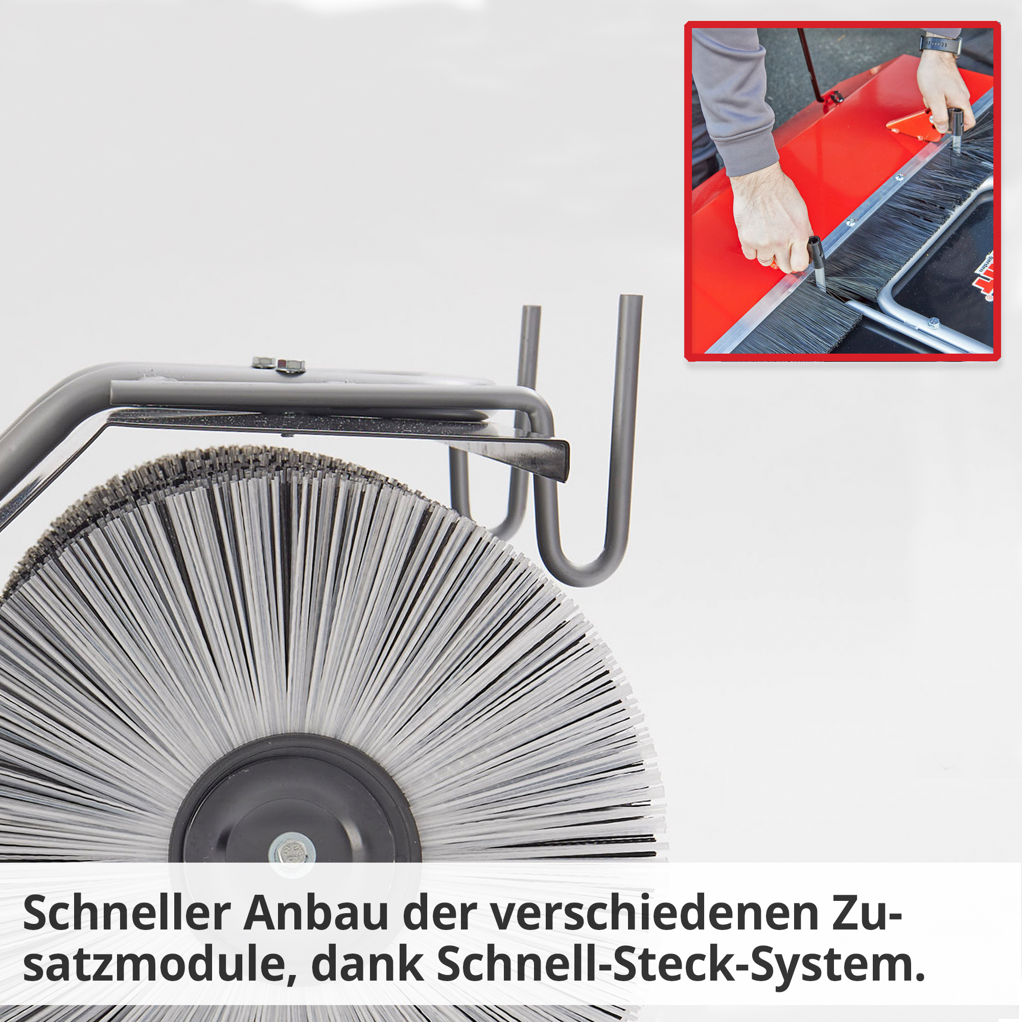 Hecht Benzin-Kehrmaschine mit Steck System für schnellen Anbau von Zusatzmodulen Hecht Benzin-Kehrmaschine mit Steck System für schnellen Anbau von Zusatzmodulen