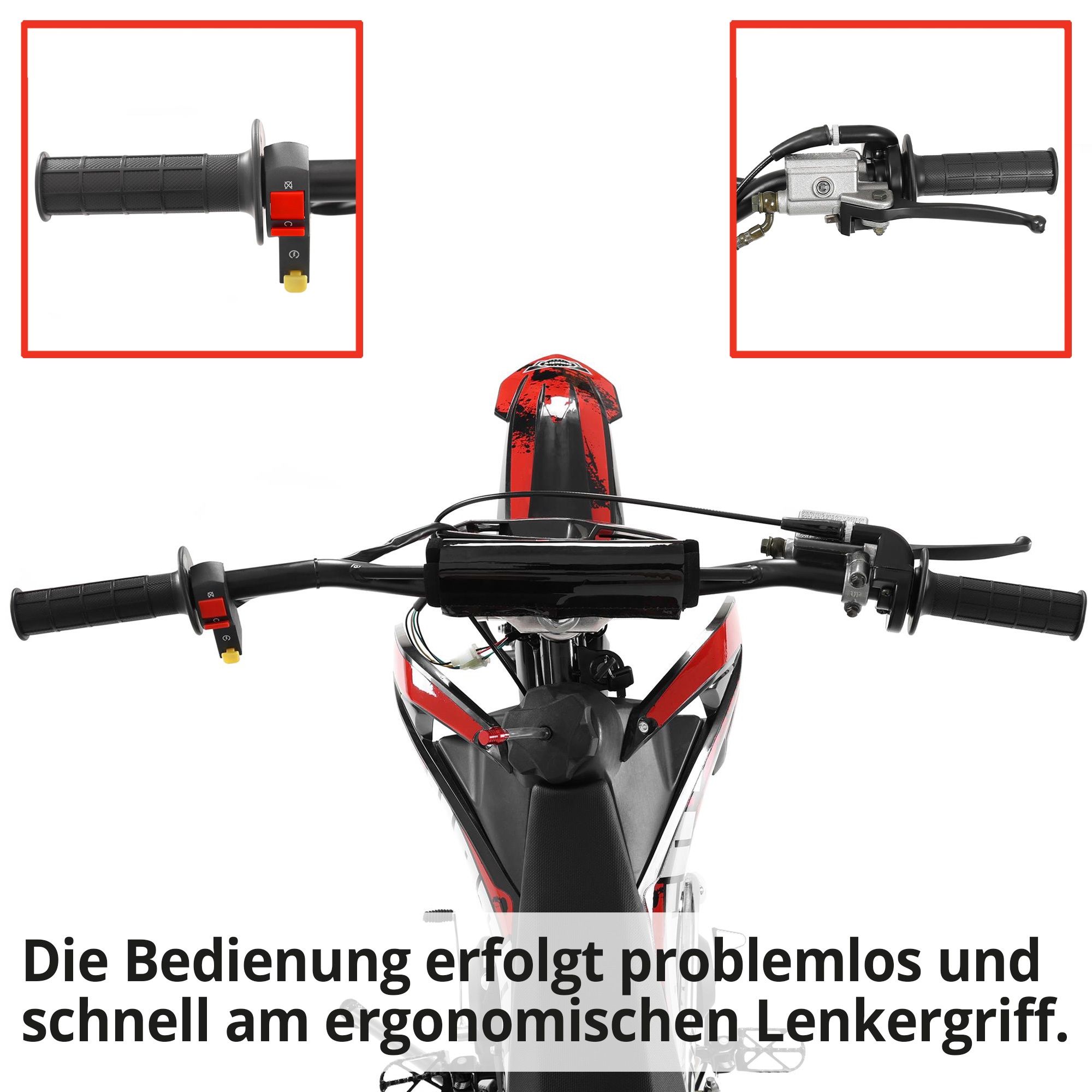 Hecht Motorcrossbike rot: Die Bedienung erfolgt problemlos und schnell am ergonomischen Lenkergriff