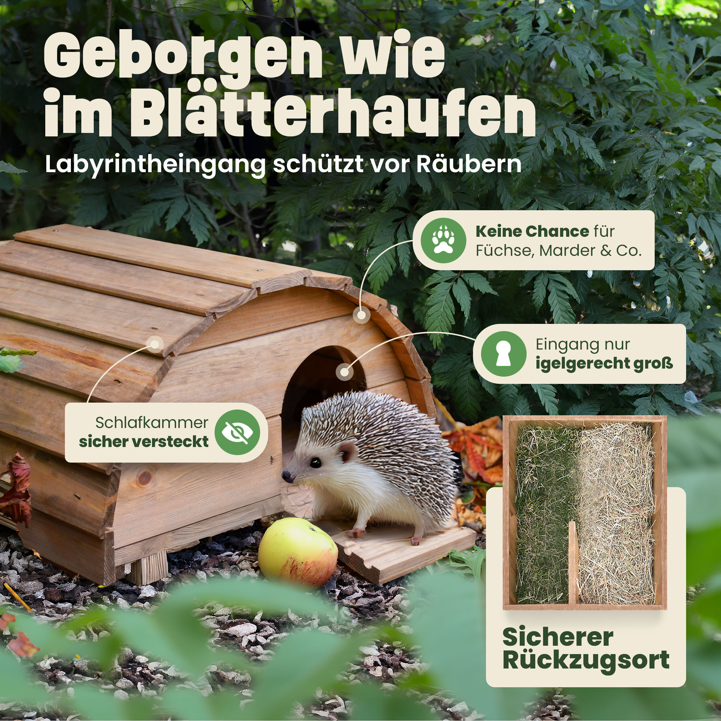 Zooprinz Igelhaus aus Vollholz für Herbst und Winter als sicherer Schlafplatz