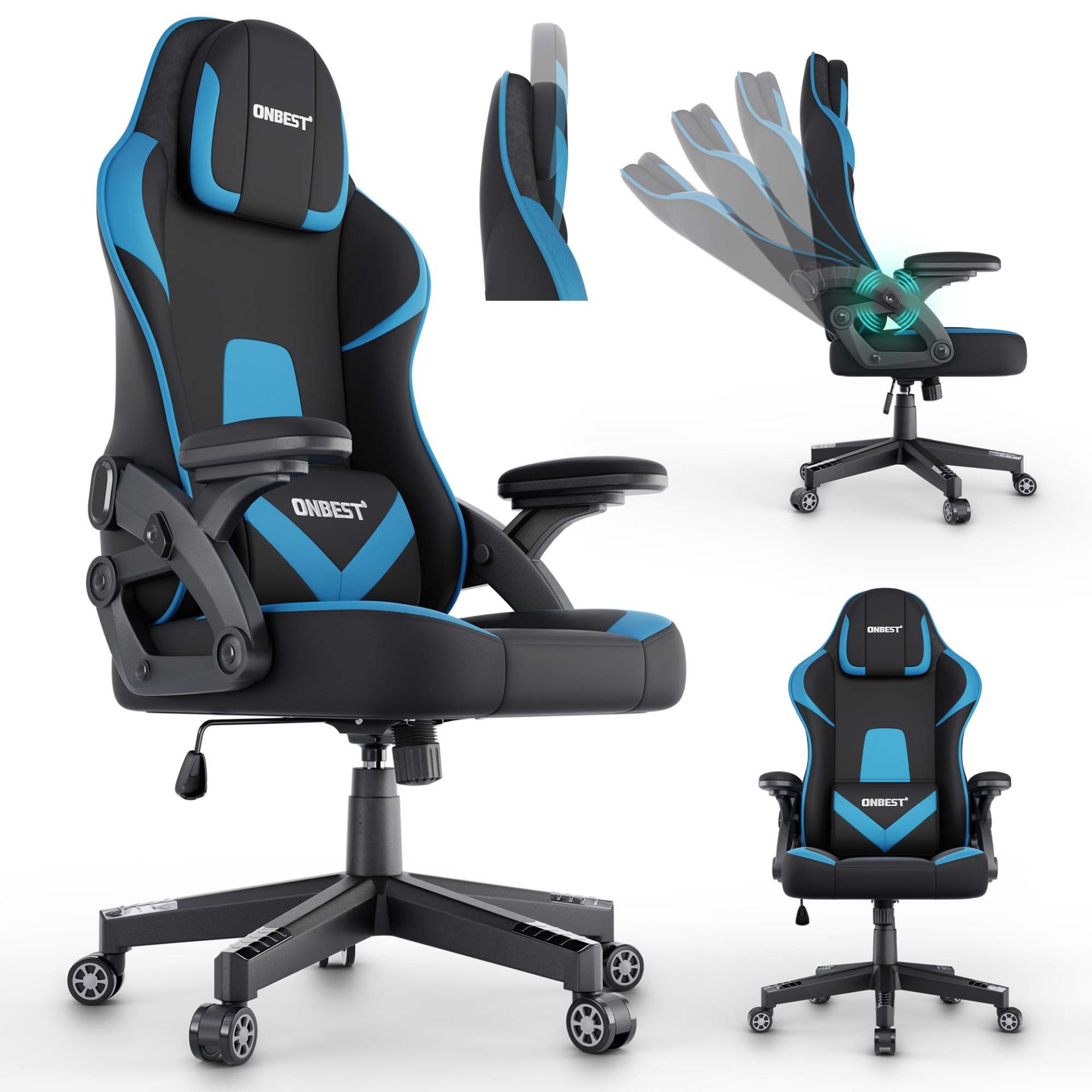 ONBEST, Gaming Stuhl schwarz/ blau, Artikelnummer 44407 ONBEST, Gaming Stuhl schwarz/ blau, Artikelnummer 44407