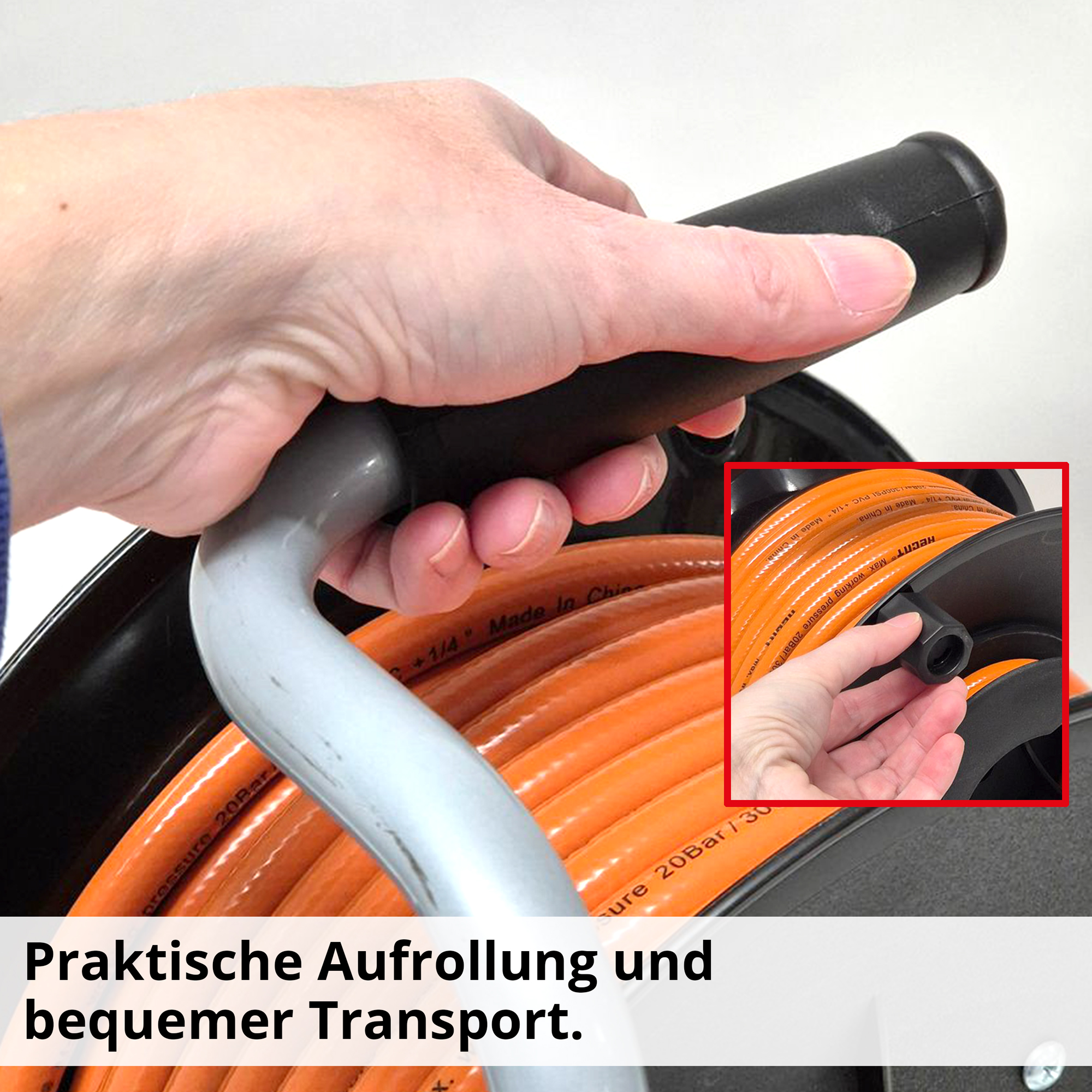 Druckluft Schlauchtrommel mir robustem und langlebigen Trommelgestell mit Schlauchführung