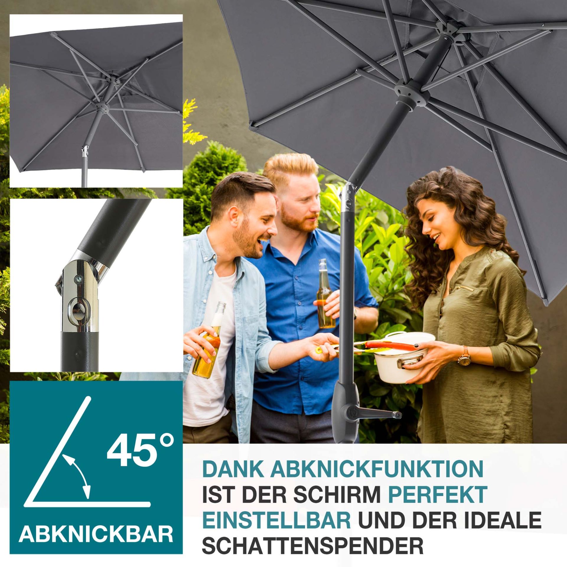 TOM Sonnenschirm SU-100 Anthrazit; bis 45 Grad abknickbar