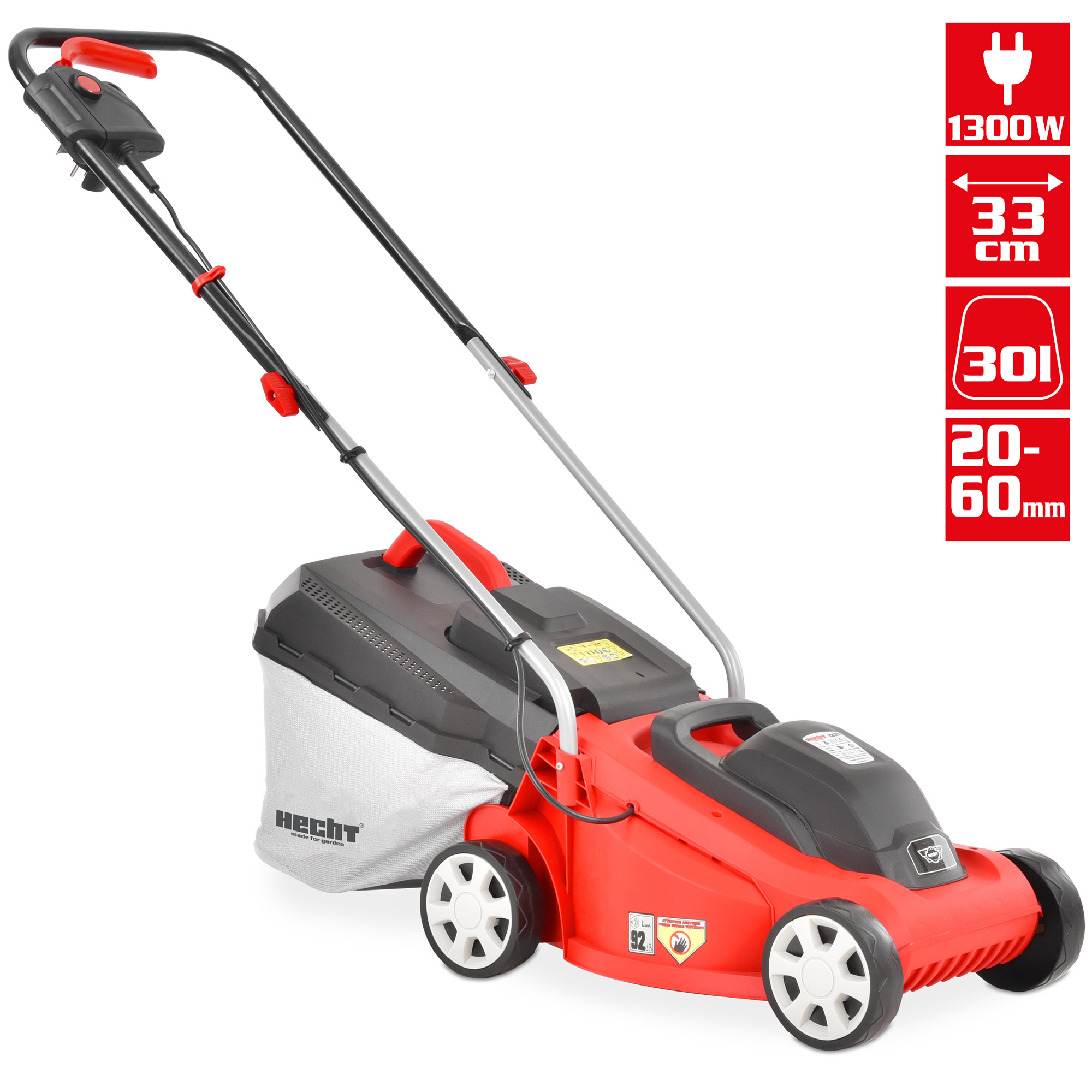 Hecht Elektro-Rasenmäher 1233 mit robusten 1300 Watt Elektro-Motor und 3-fach Schnitthöhenverstellung 