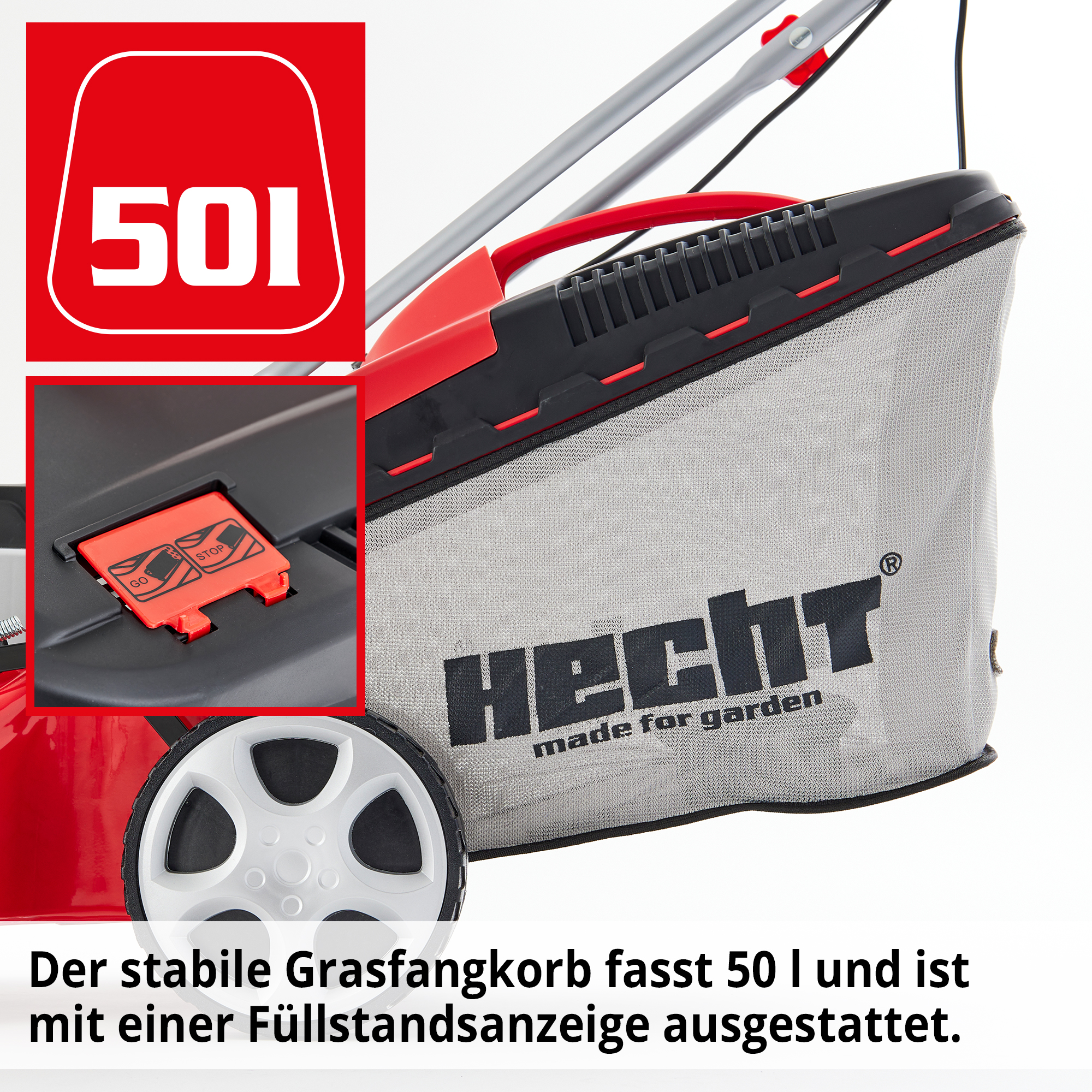 Hecht Elektro-Rasenmäher 1641 mit 50 Liter Grasfangkorb und Füllanzeige 