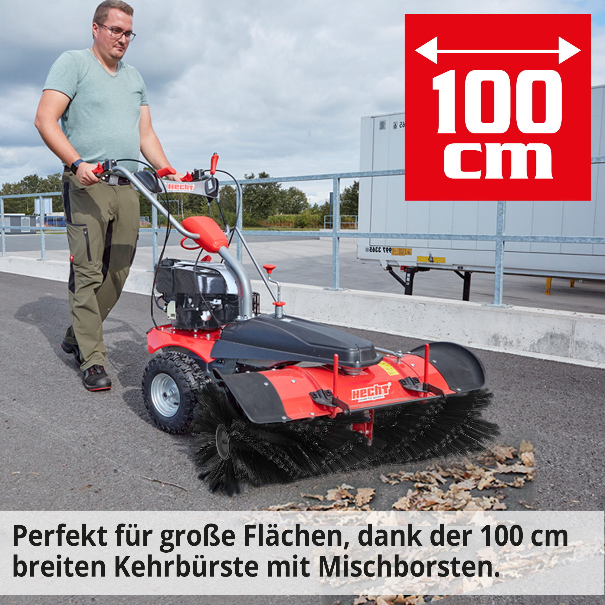 HECHT Benzin Kehrmaschine 8101 BS Kehrmaschine mit 100 cm breiter Kehrbürste