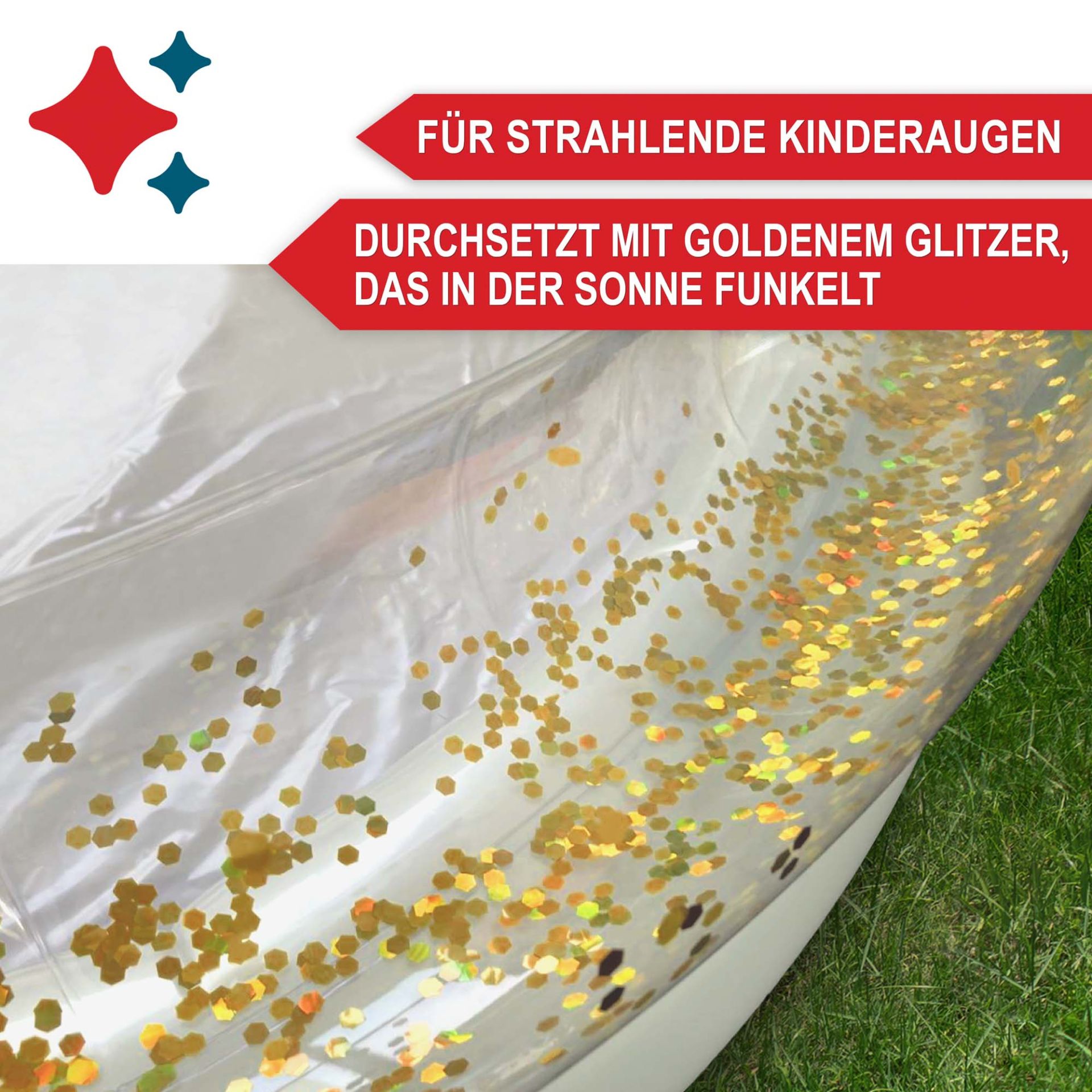 Planschbecken Einhorn - Für strahlende Kinderaugen, goldener Glitzer welcher in der Sonne funkelt