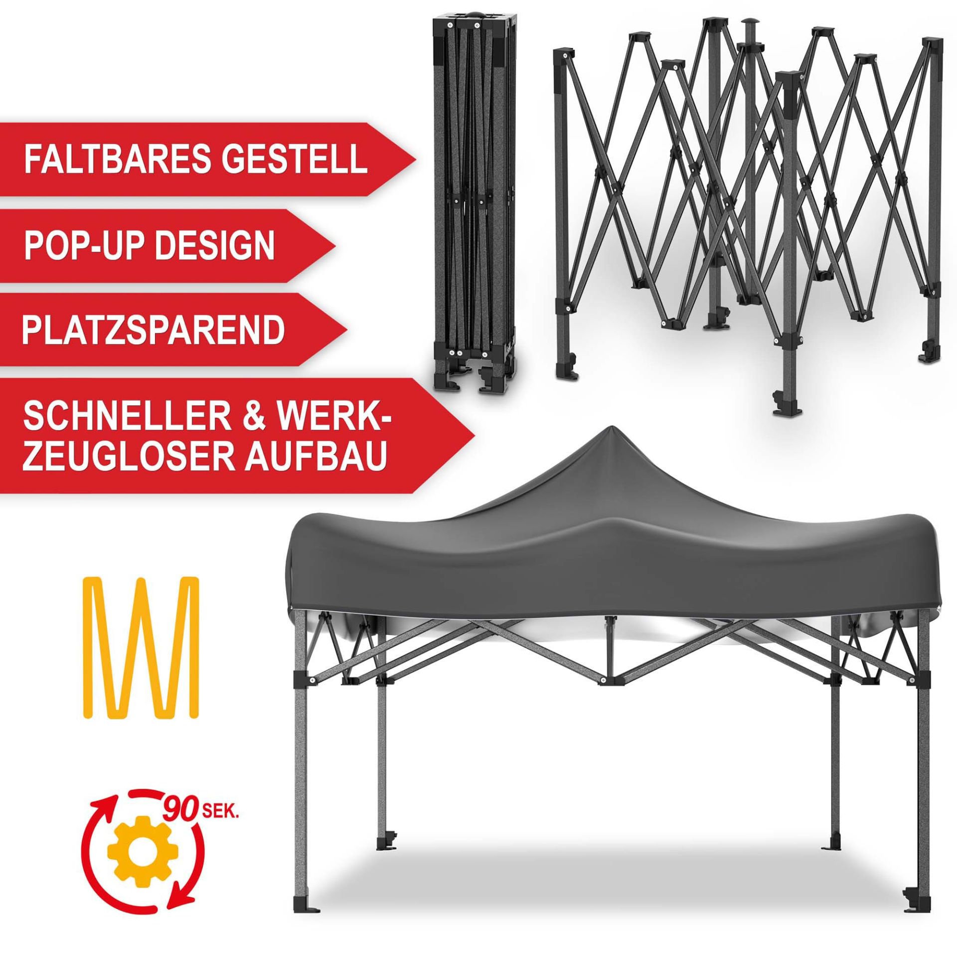 Pavillon Grau - Faltbares Gestell, Pop-up Design, platzsparend