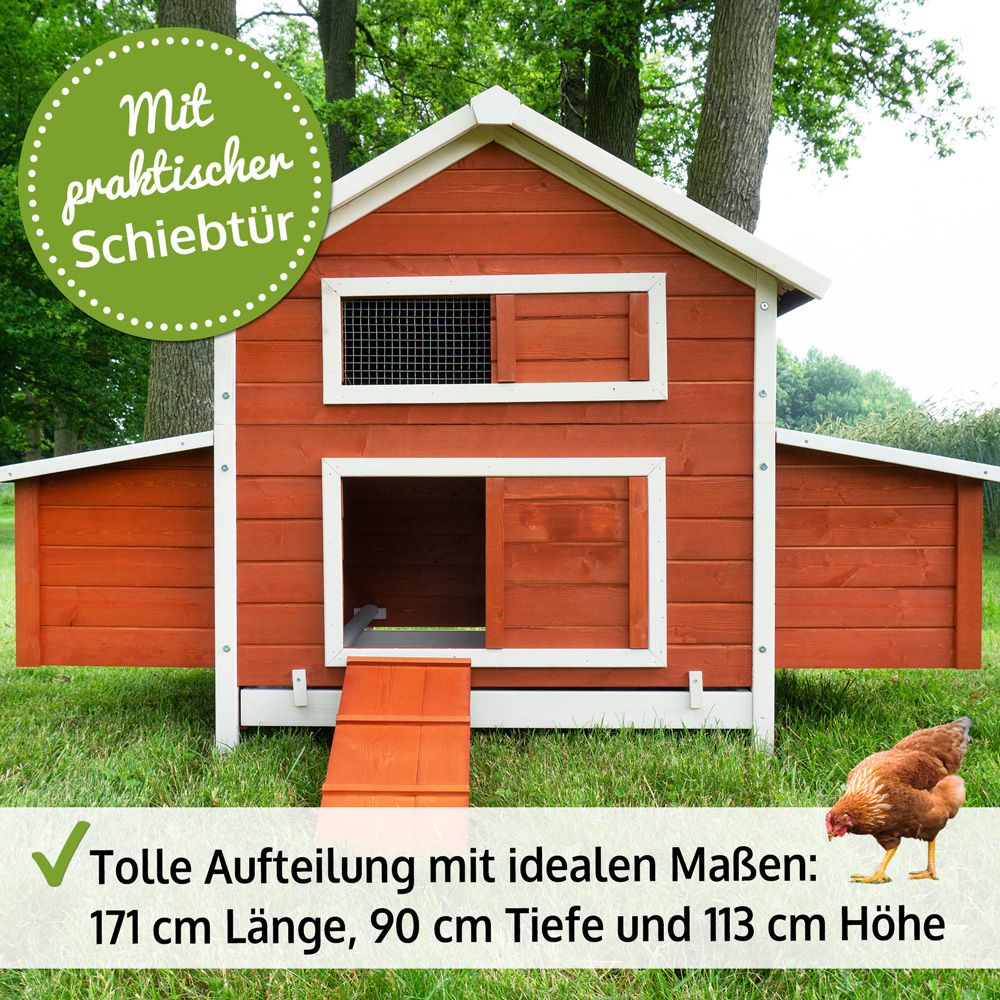 Hühnervoliere Betty Set Rot; Maße Voliere: 171 x 90 x 113 Zentimeter