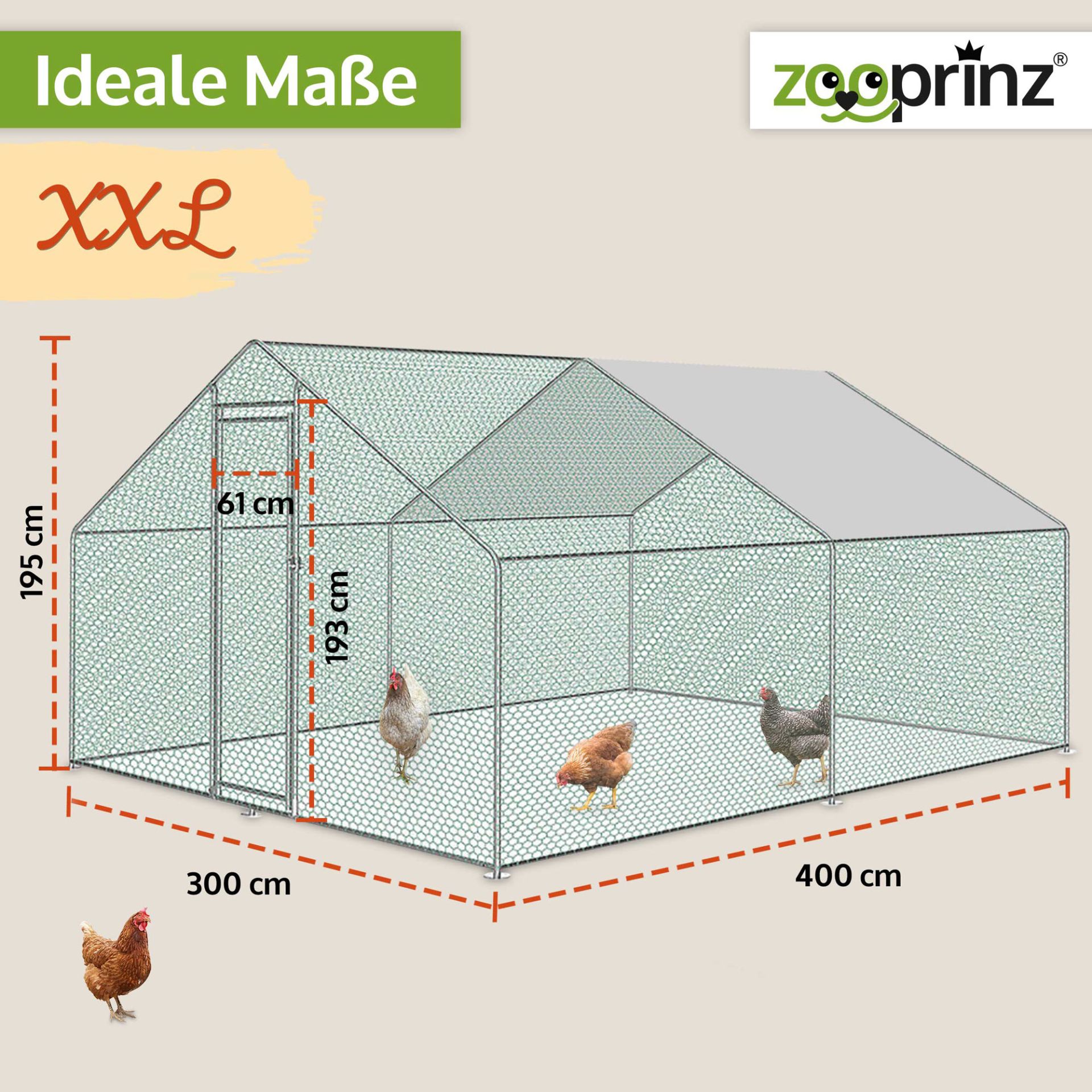 Zooprinz Hühnervoliere Steel 400 x 300 x 195 Zentimeter