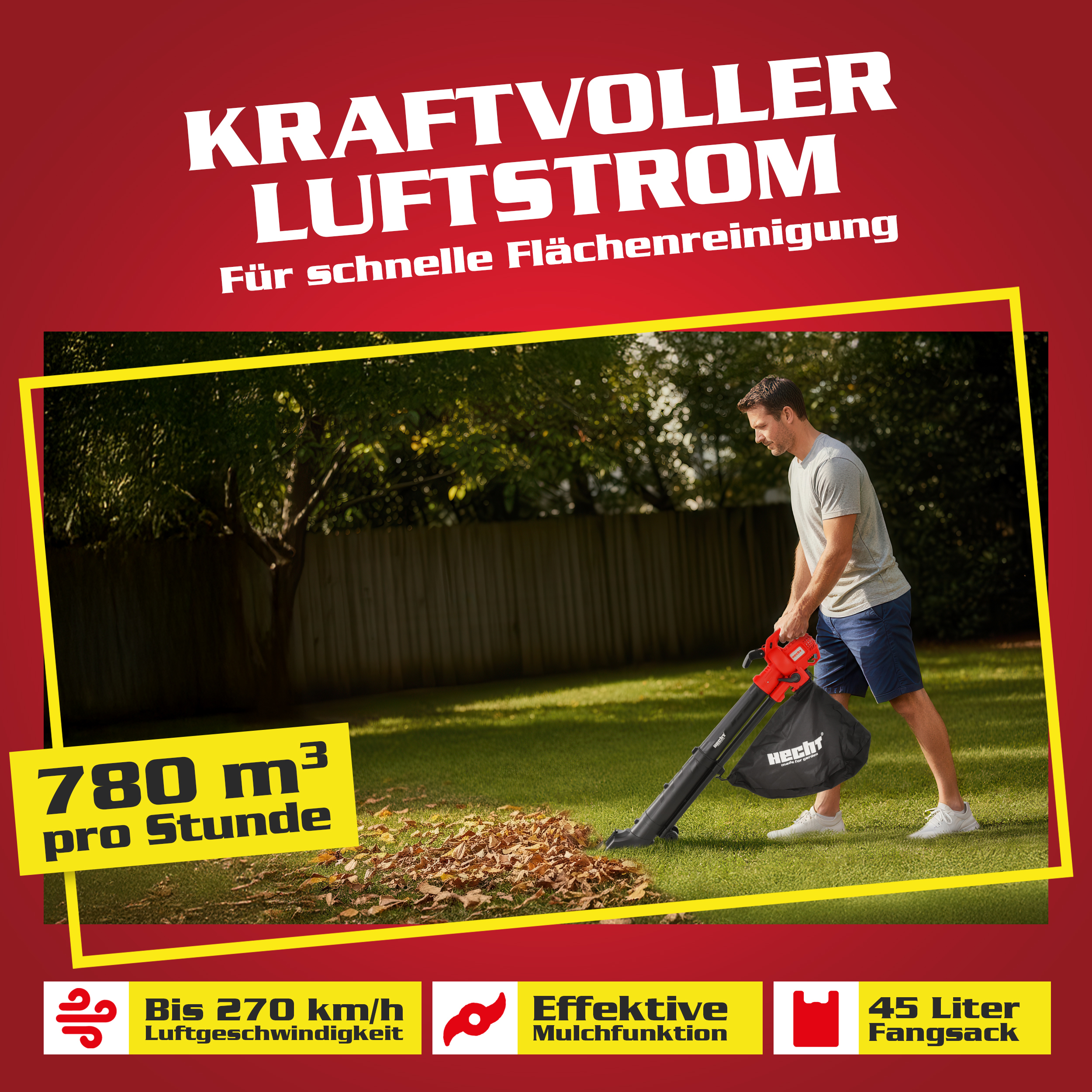 HECHT Laubsauger 3003 handgeführt, leicht und einfach zu bedienen