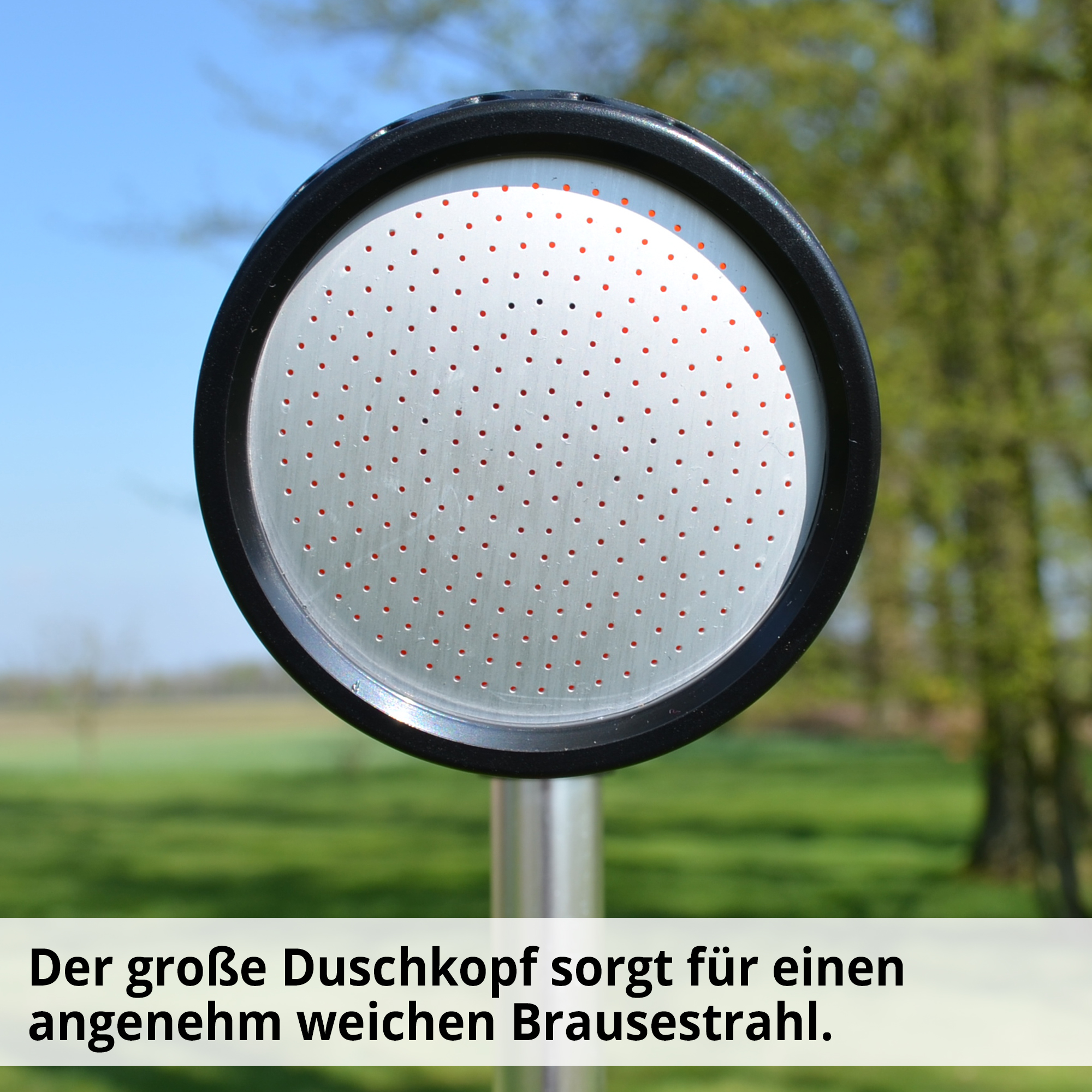 Gartendusche 00202 mit großem Duschkopf der für einen angenehmen Strahl sorgt 
