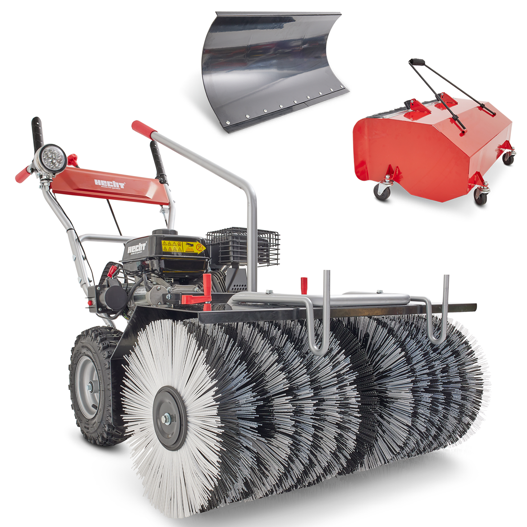 Hecht Benzin-Kehrmaschine 8680 SE Set 4 mit 80 cm Arbeitsbreite inklusive Auffangbehälter und Schneeschild 