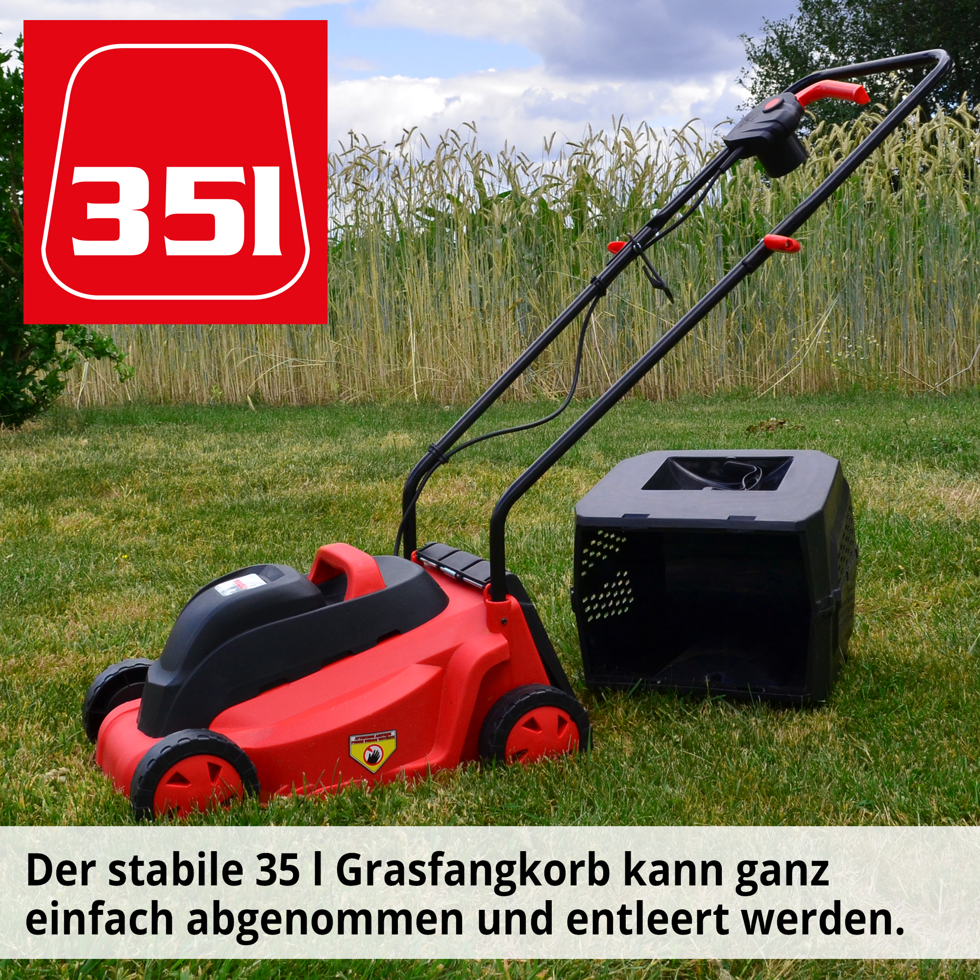 Elektro-Rasenmäher mit 35 Liter Grasfangkorb Perfekt für kleine Flächen 