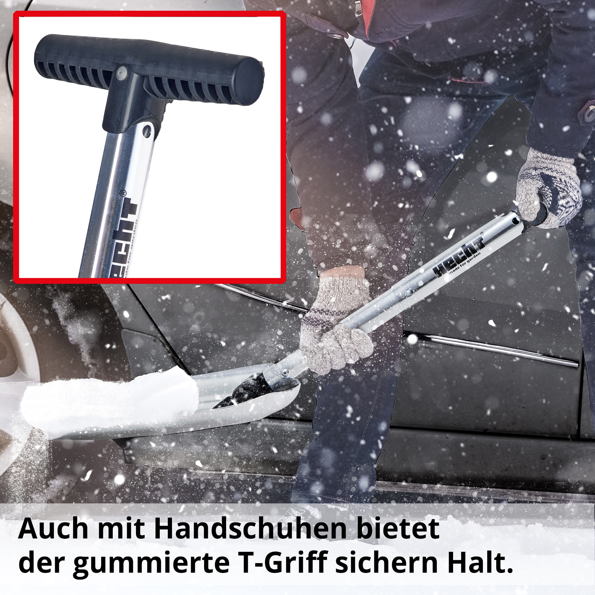 Hecht 205 GT Schneeschaufel Auto bietet auch mit Handschuhen sicheren Halt durch den gummierten T-Griff