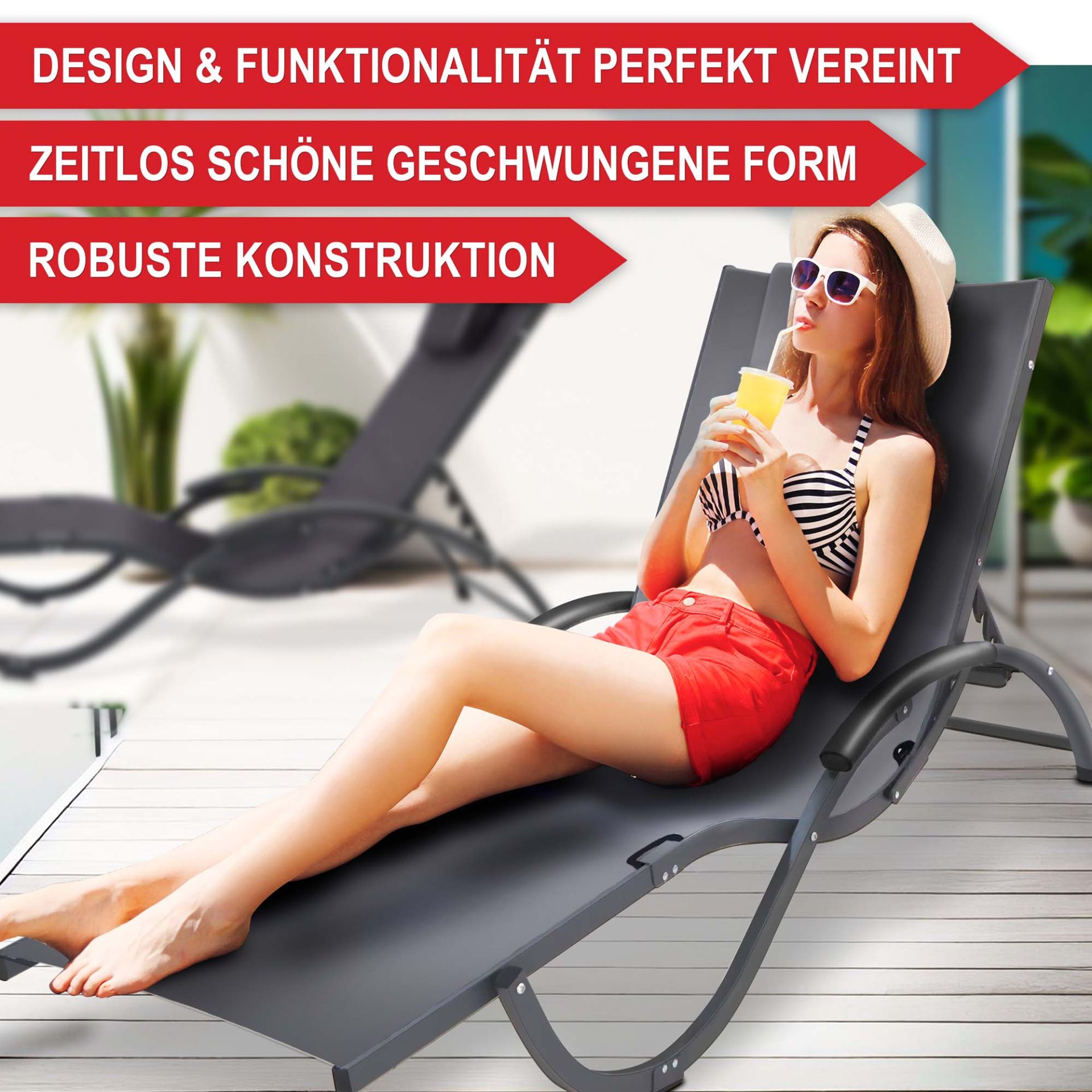 Sonnenliege Madrid - Design und Funktionalität, perfekt vereint, robuste Konstruktion, zeitlose Form