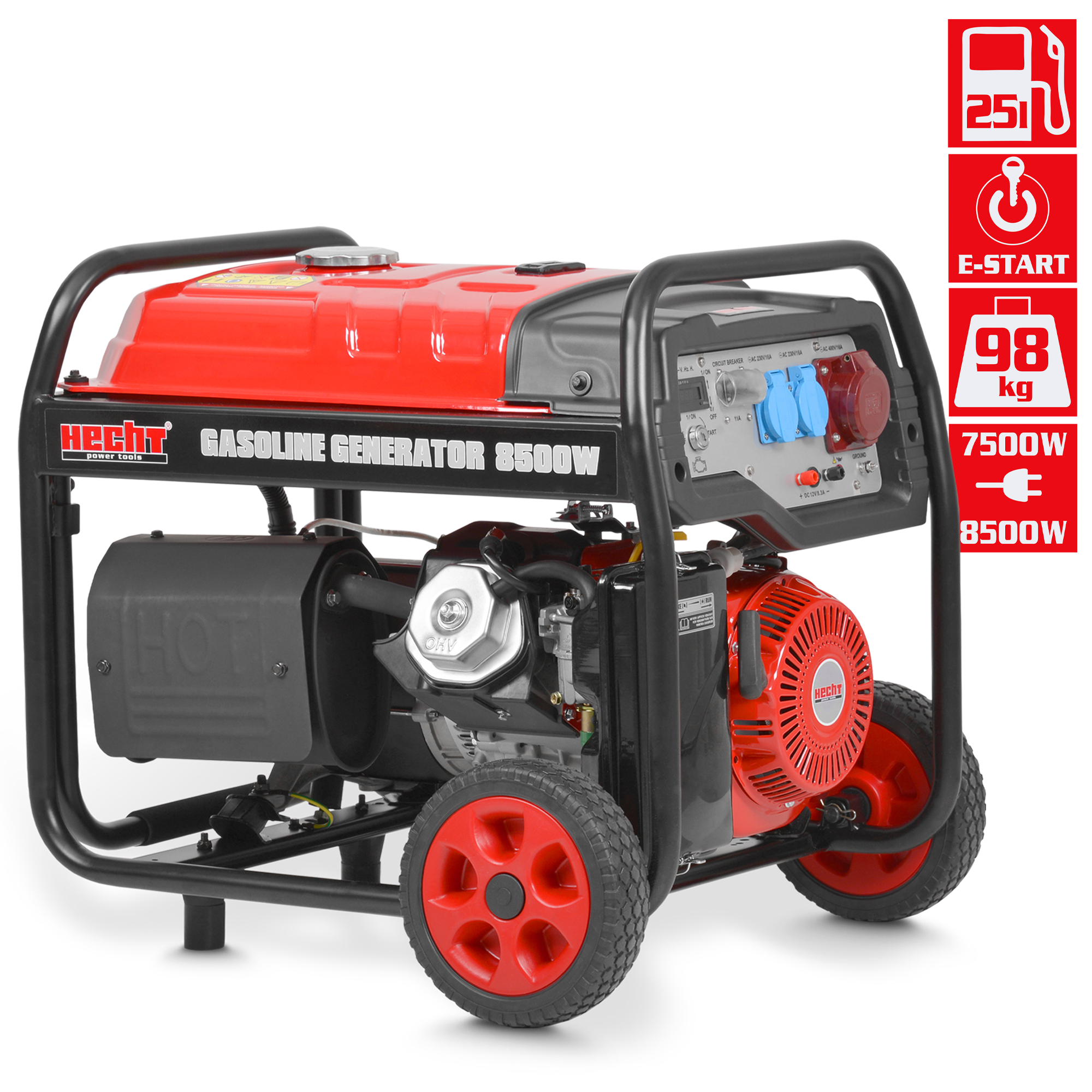 Stromgenerator HECHT 8500W mit 25 L Tank, Elektrostart und 98 kg Gewicht