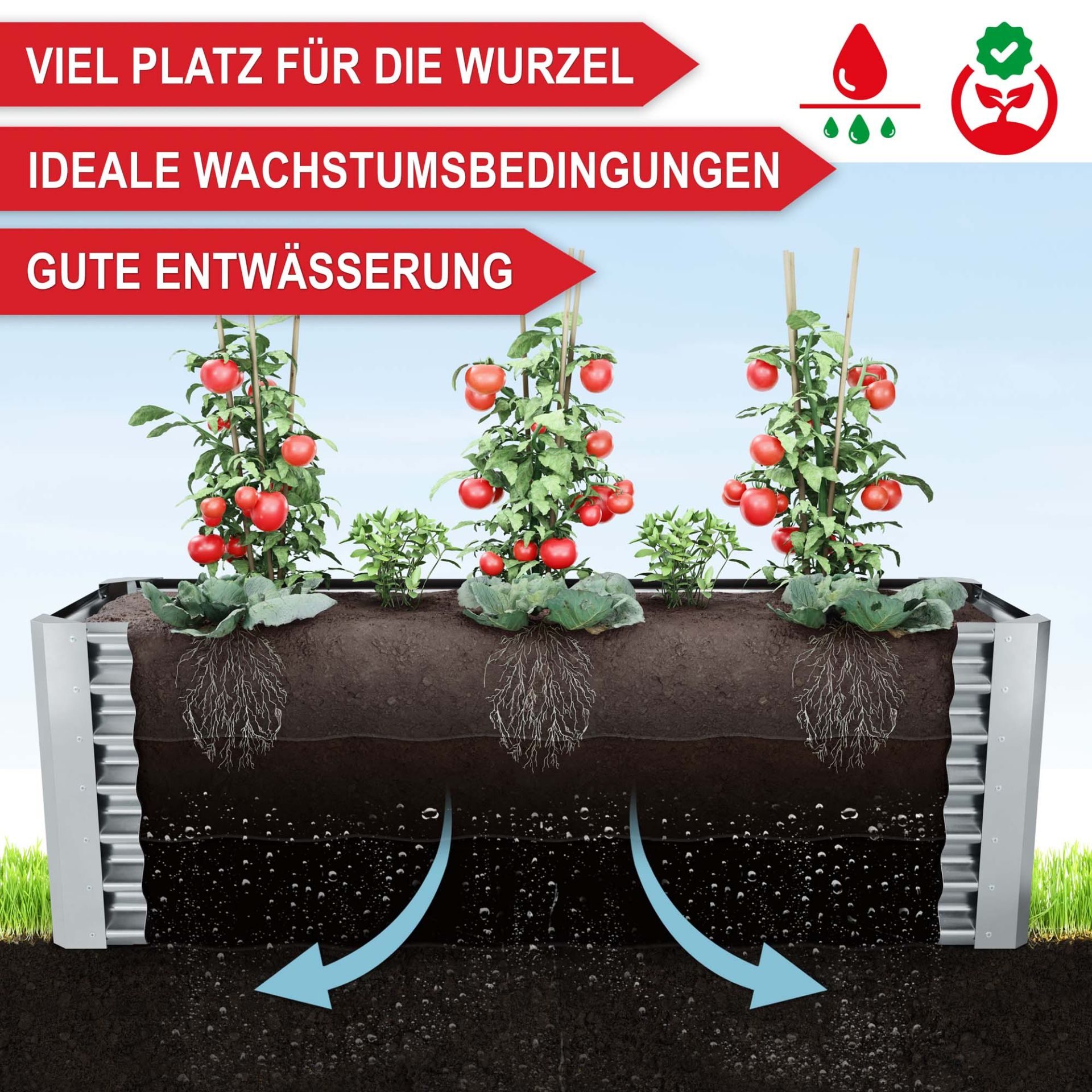 Hochbeet Stahl Silber XL - Viel Platz für die Wurzeln, ideale Wachstumsbedingungen, gute Entwässerung