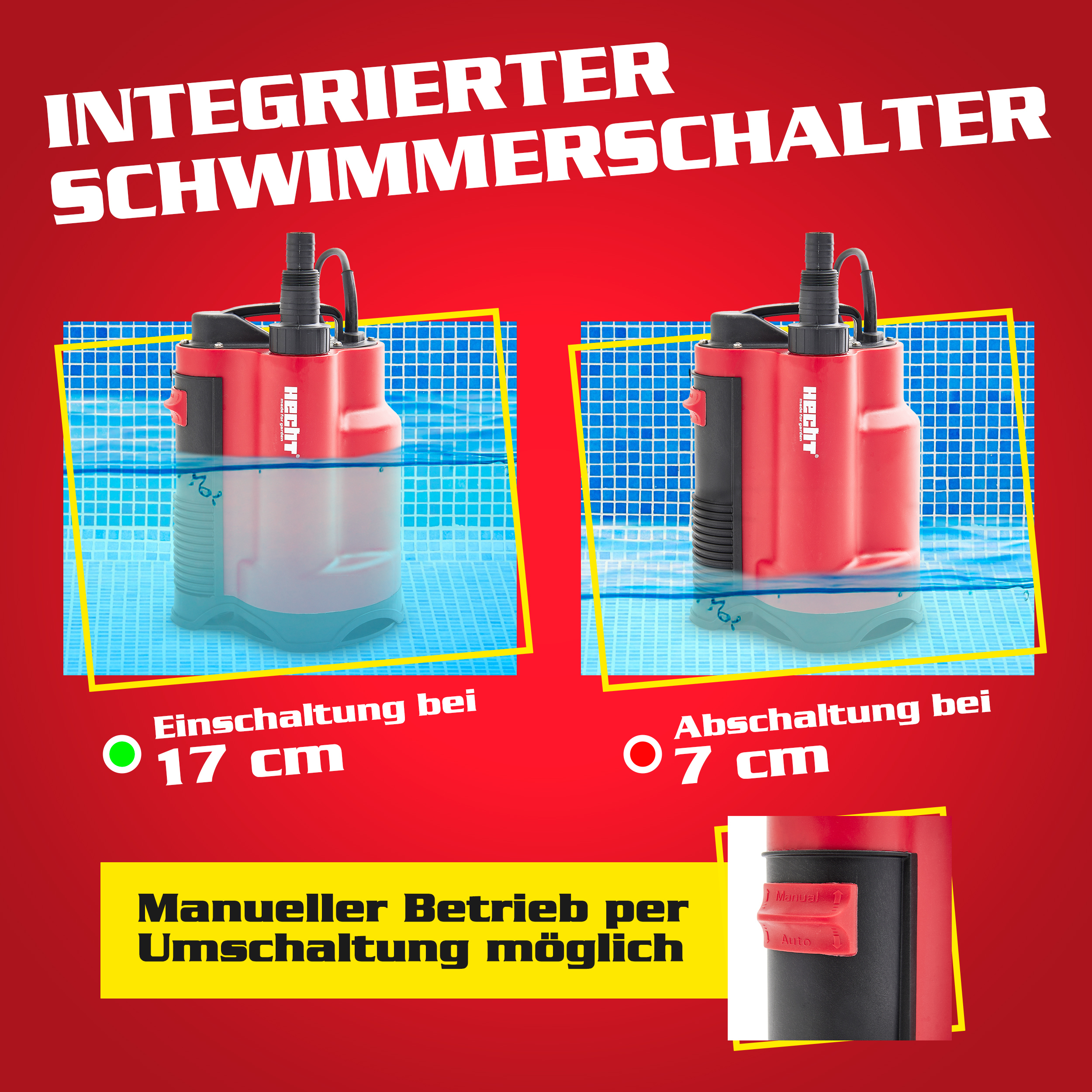 Elektro Tauchpumpe HECHT 3775 mit automatischer Schwimmersteuerung