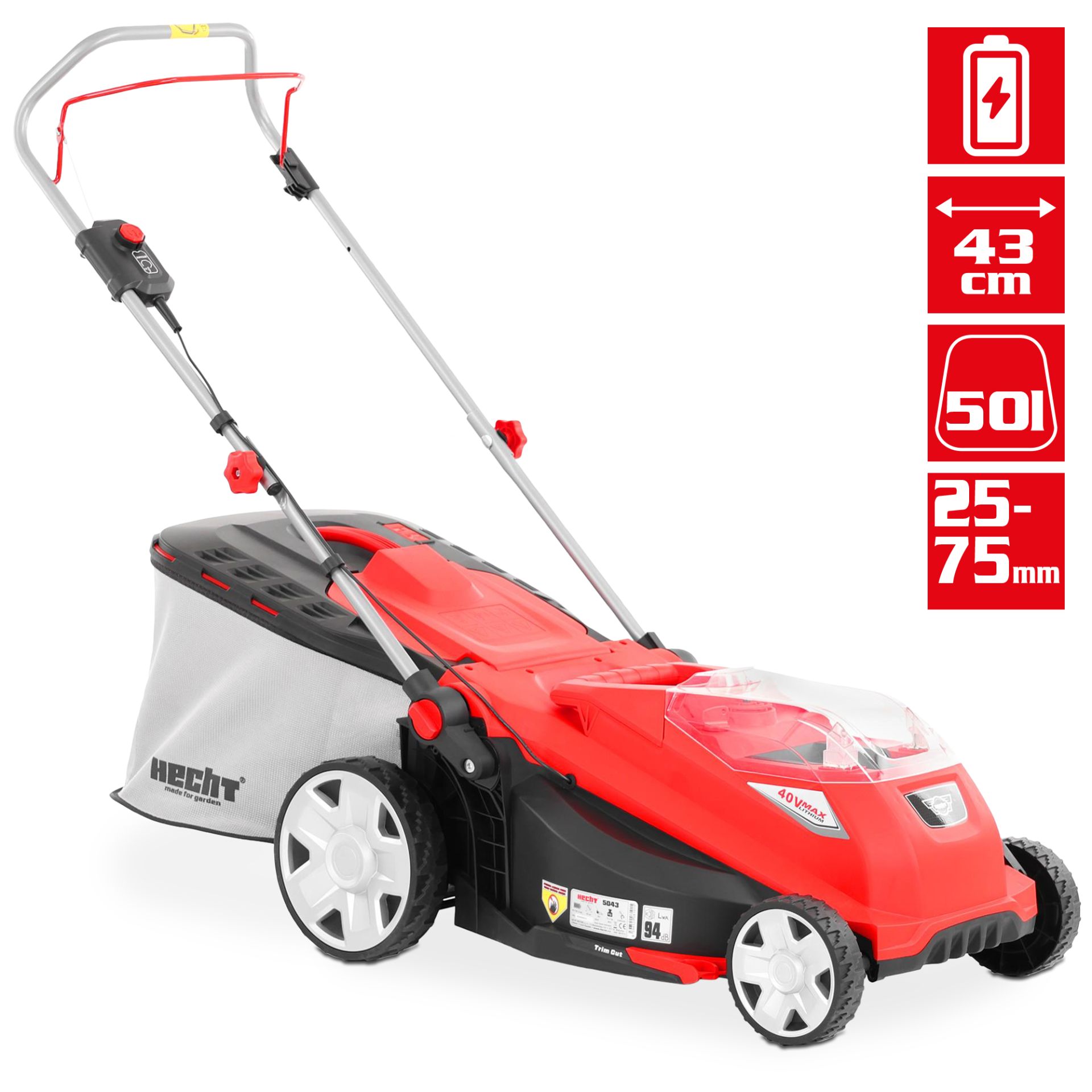Akku-Rasenmäher    mit 5-fach Schnitthöhenverstellung und 43 cm Schnittbreite 