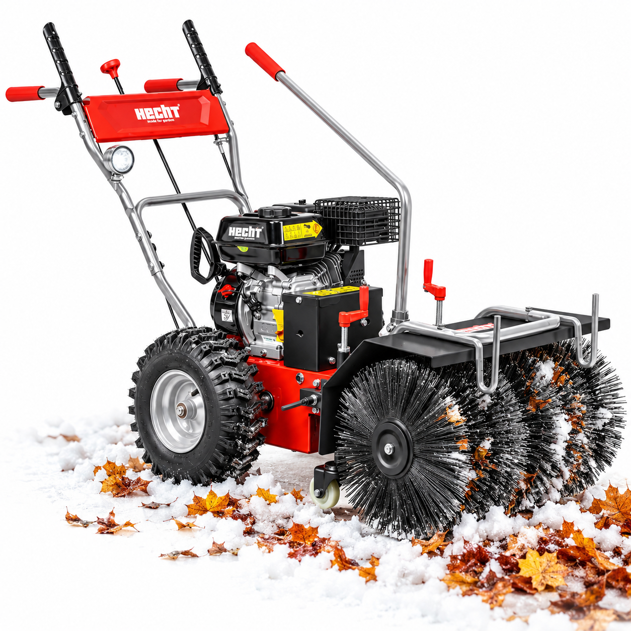 HECHT Kehrmaschine 8616 SE fegt Laub und Schnee beiseite (Dieses Bild wurde mit Hilfe von KI generiert.)