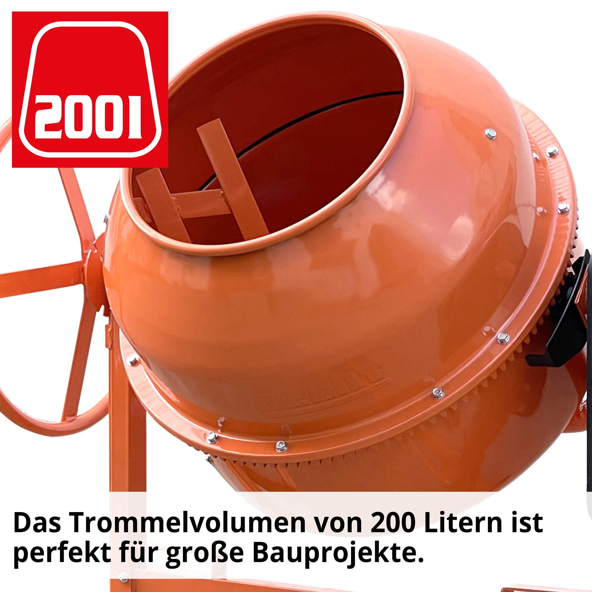 HECHT 2223 Betonmischer; Das große Trommelvolumen von 200 Litern ist perfekt für große Bauprojekte
