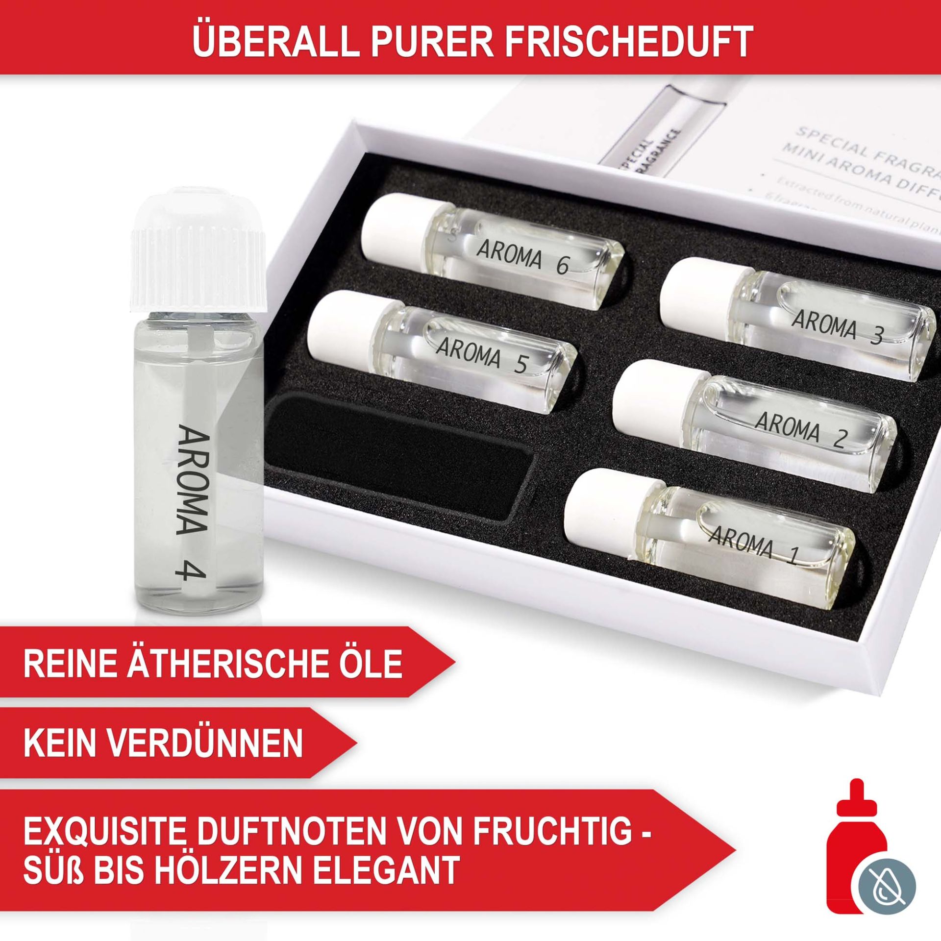 Aromadiffuser - Überall purer Frischduft, reine Ätherische-Öle, kein verdünnen, exquisite Duftnoten von fruchtig, süß bis hölzern elegant
