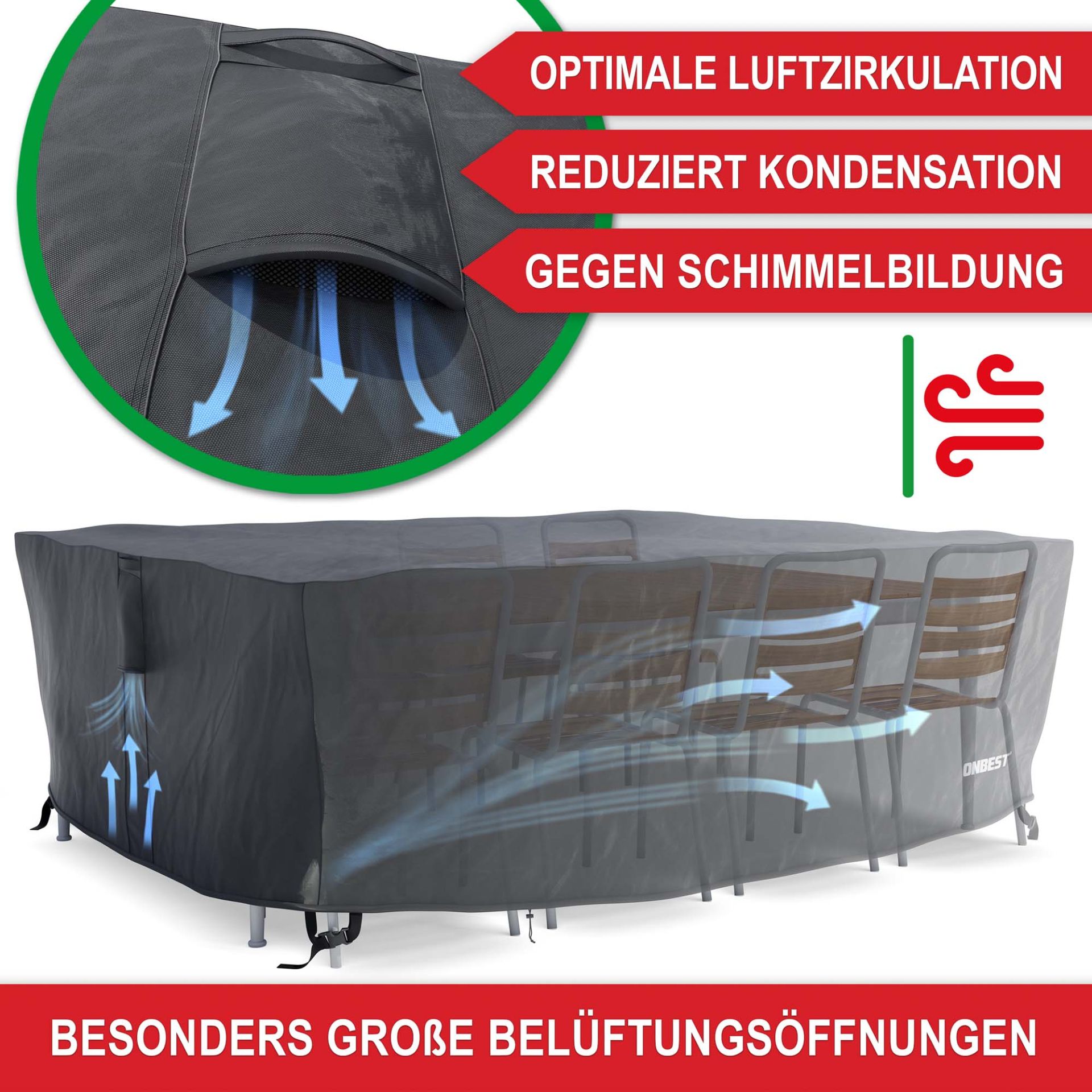 Möbel Abdeckhaube XXL - optimale Luftzirkulation, reduzierte Kondensation, gegen Schimmelbildung, besonders große Belüftungsöffnungen