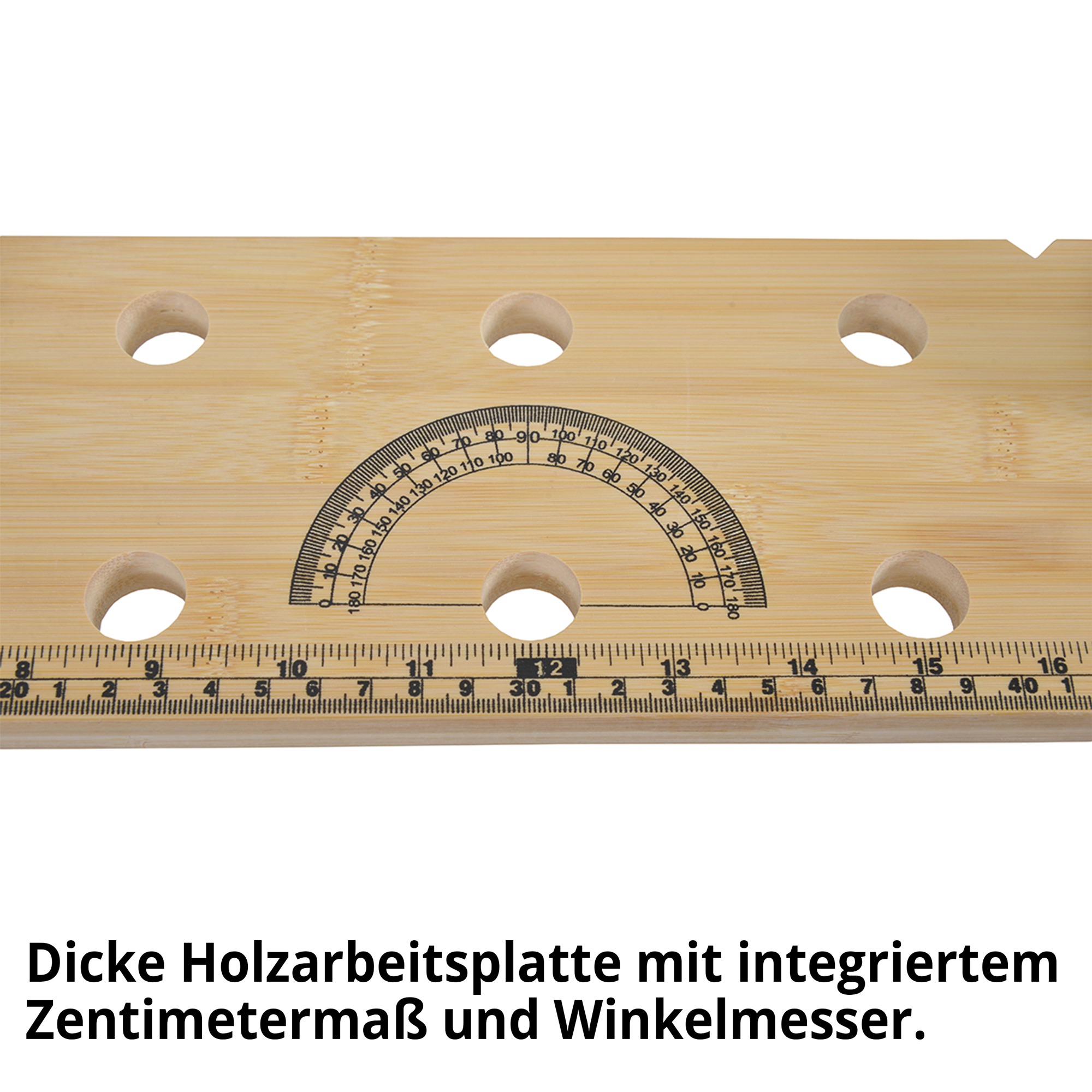 HECHT 0003 Werkbank; dicke Holzarbeitsplatte mit integriertem Zentimetermaß und Winkelmesser