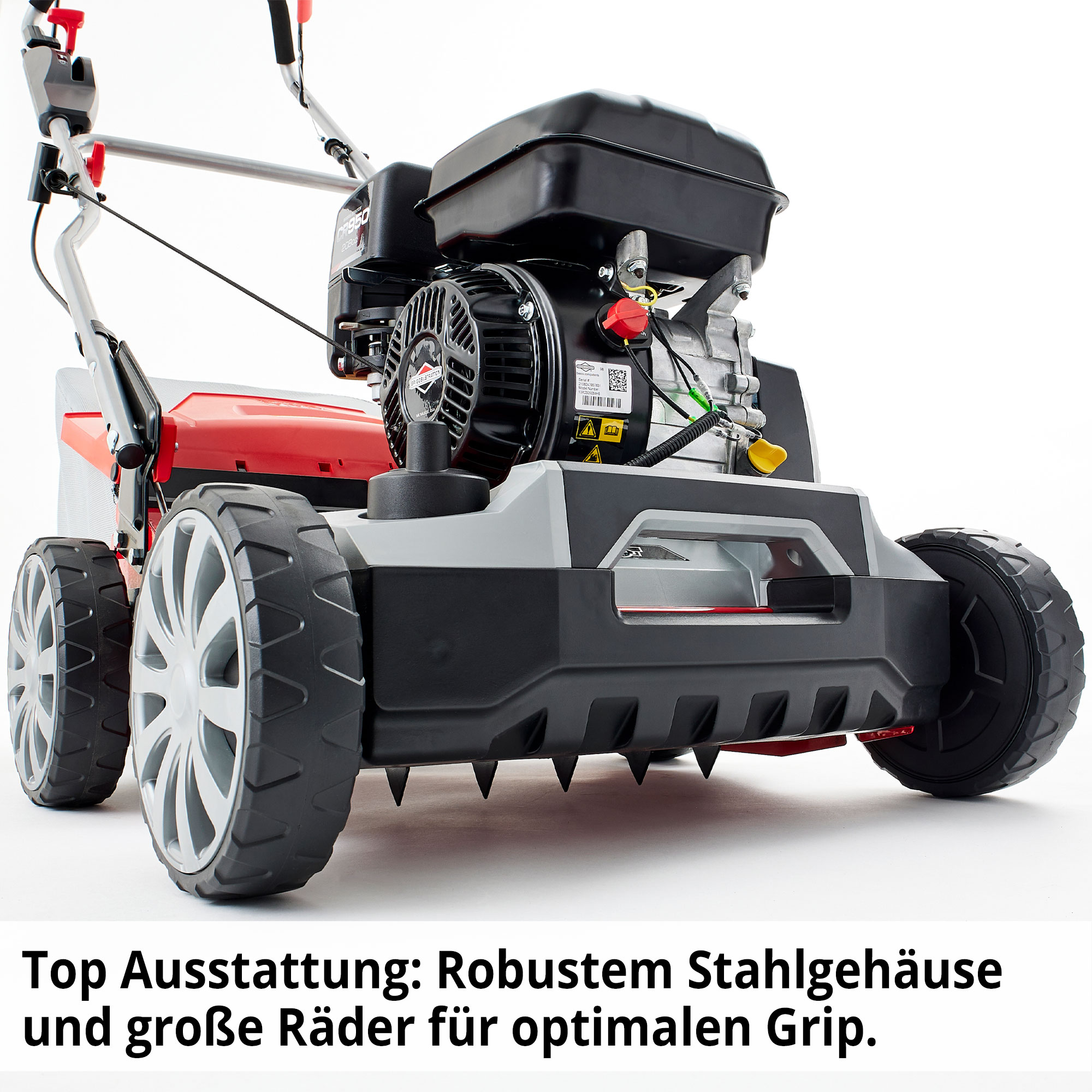 Hecht Benzin-Vertikutierer 5677 mit robusten Stahlgehäuse und Kunststoffrädern 