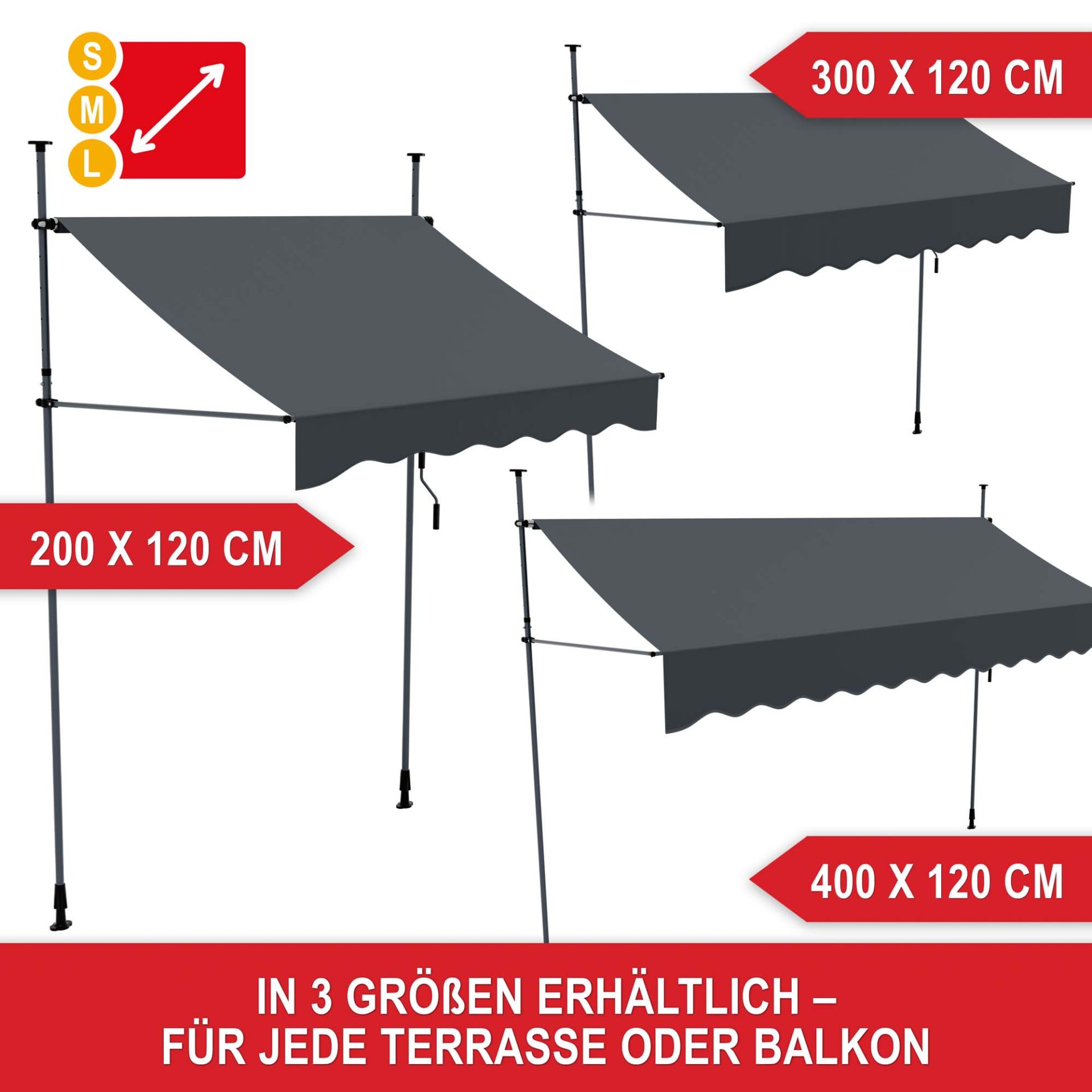 Balkonmarkise M Anthrazit - In 3 Größen erhältlich, für jede Terrasse oder Balkon