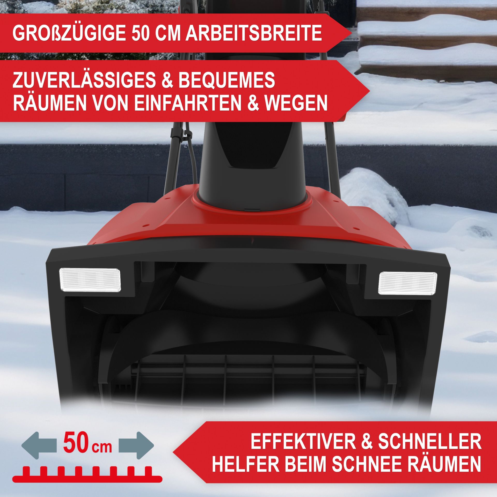 Schneefräse mit 50 cm Arbeitsbreite für komfortables Schneeschieben