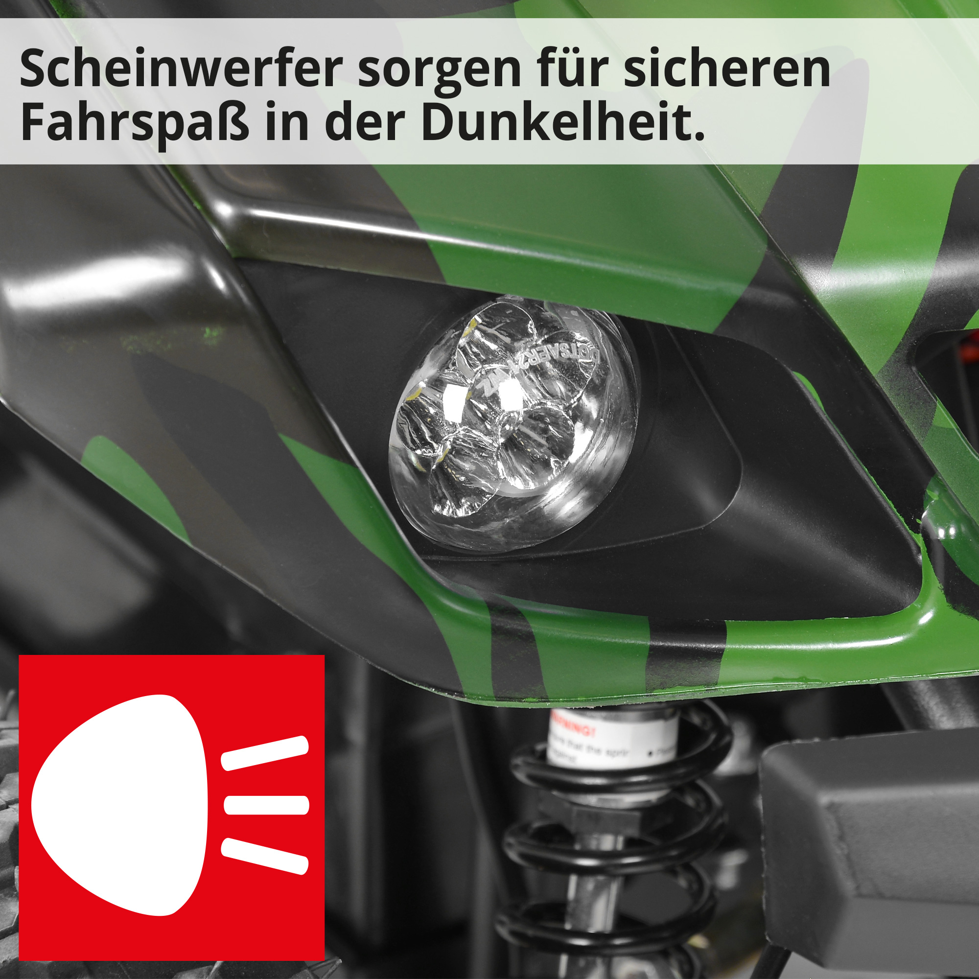 Hecht 56100 Army QUAD; Scheinwerfer sorgen für sicheren Fahrspaß in der Dunkelheit