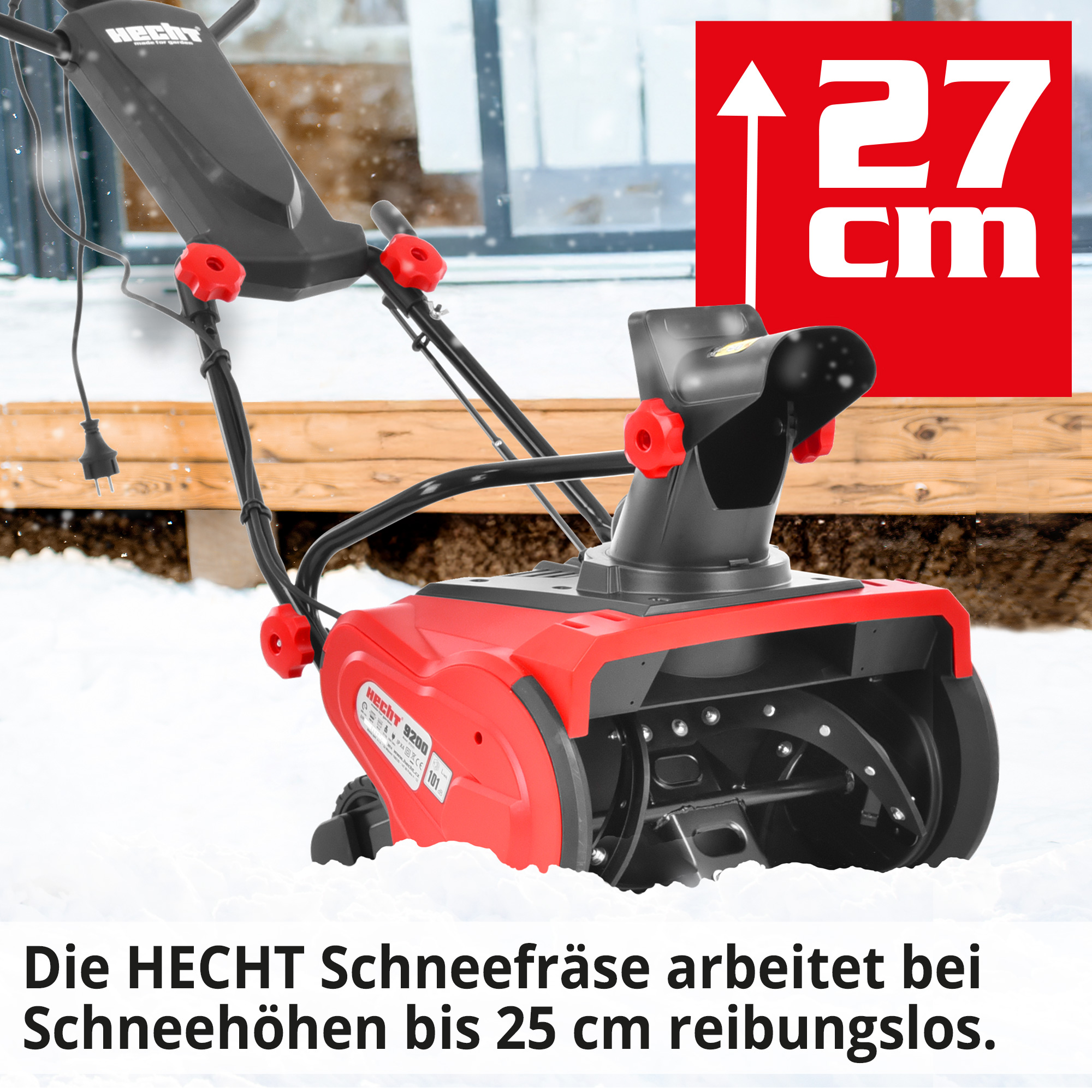 Elektro-Schneefräse mit Schneehöhen bis 27 cm bequemes arbeiten 