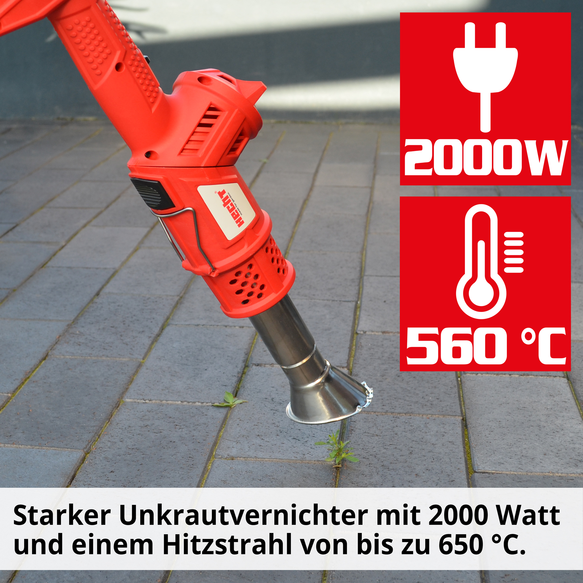 HECHT 2212 Unkrautbrenner; Starker Unkrautvernichter mit 200 Watt und einem Hitzestrahl von bis zu 650 °C