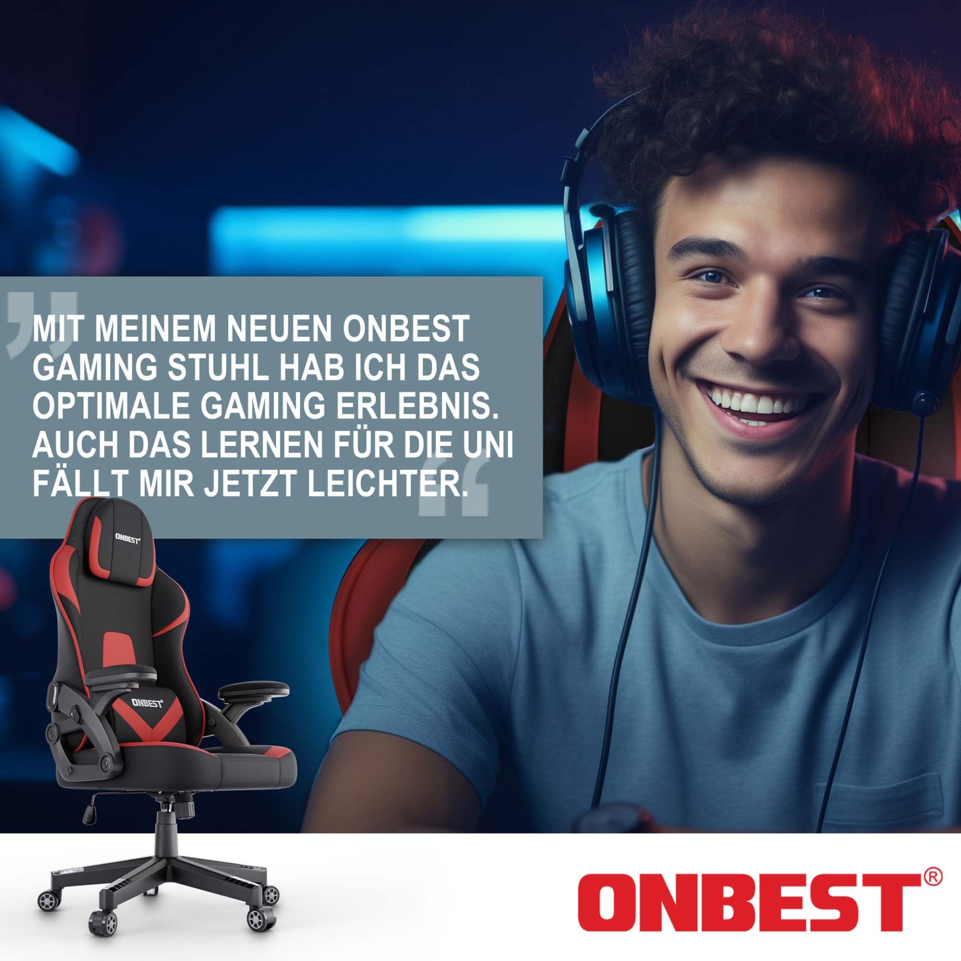 Gaming Stuhl rot/ schwarz - Optimales Gaming Erlebnis, leichteres Lernen für die Uni