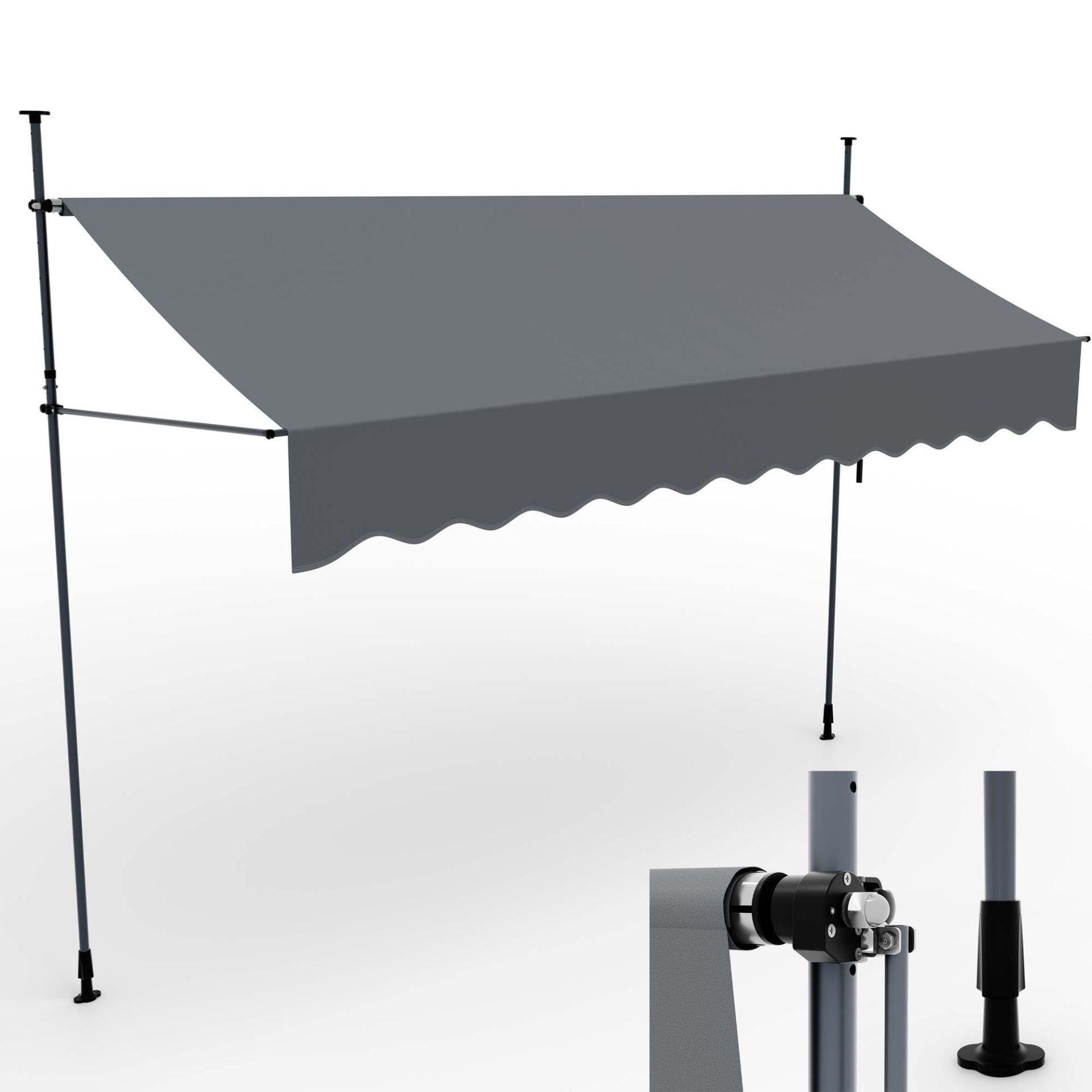 Balkonmarkise XL Hellgrau - Praktischer Klemmmechanismus für einfache Befestigung ohne Bohren oder Dübeln Balkonmarkise XL Hellgrau - Praktischer Klemmmechanismus für einfache Befestigung ohne Bohren oder Dübeln