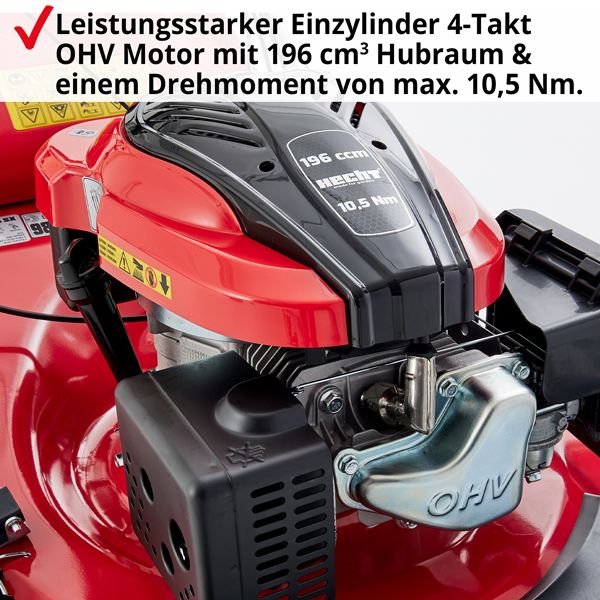 Benzinrasenmäher mit Leistungsstarkem 4-Takt OHV Motor 196 ccm Hubraum 