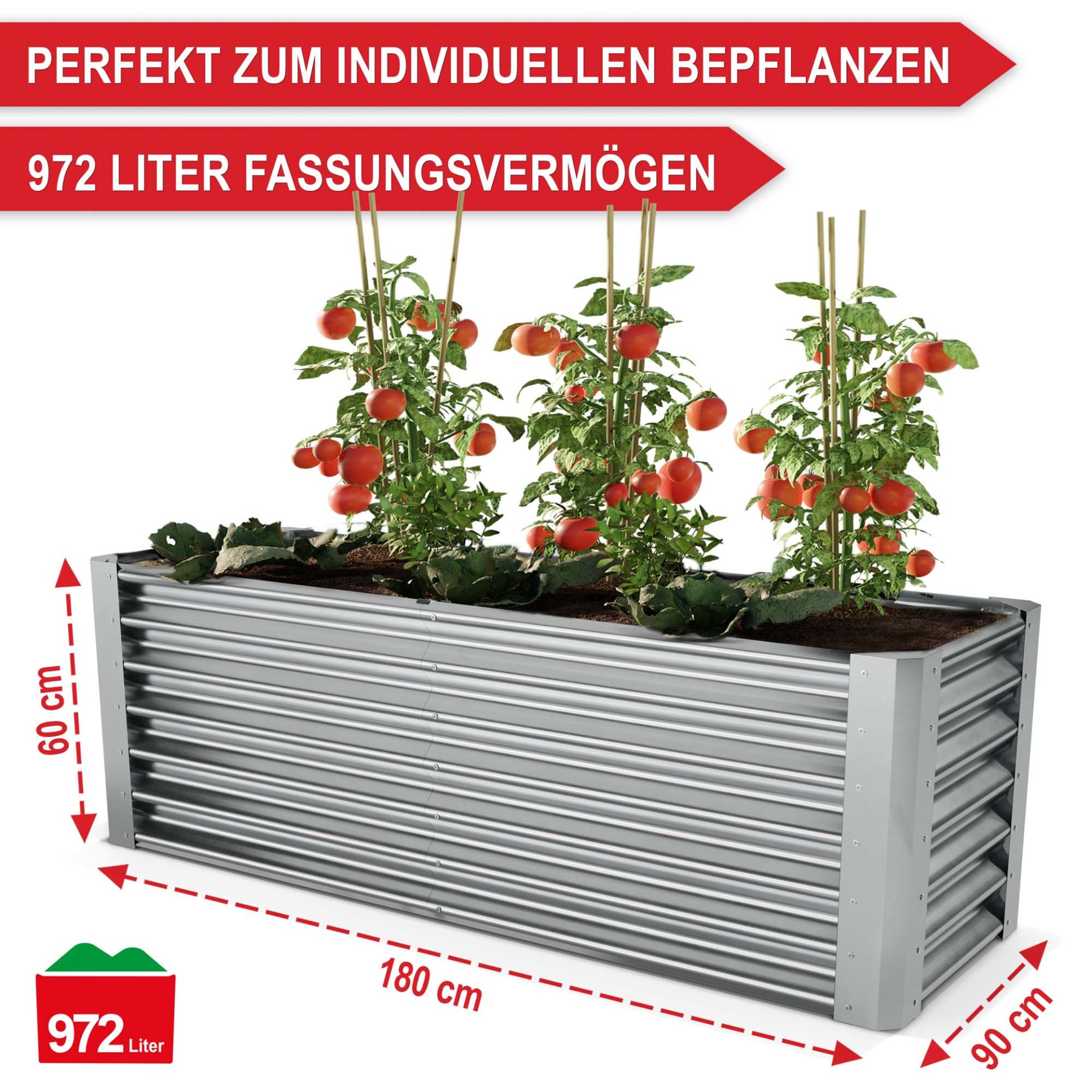 Hochbeet Stahl Silber XL - Perfekt zum individuellen bepflanzen, großes Fassungsvermögen