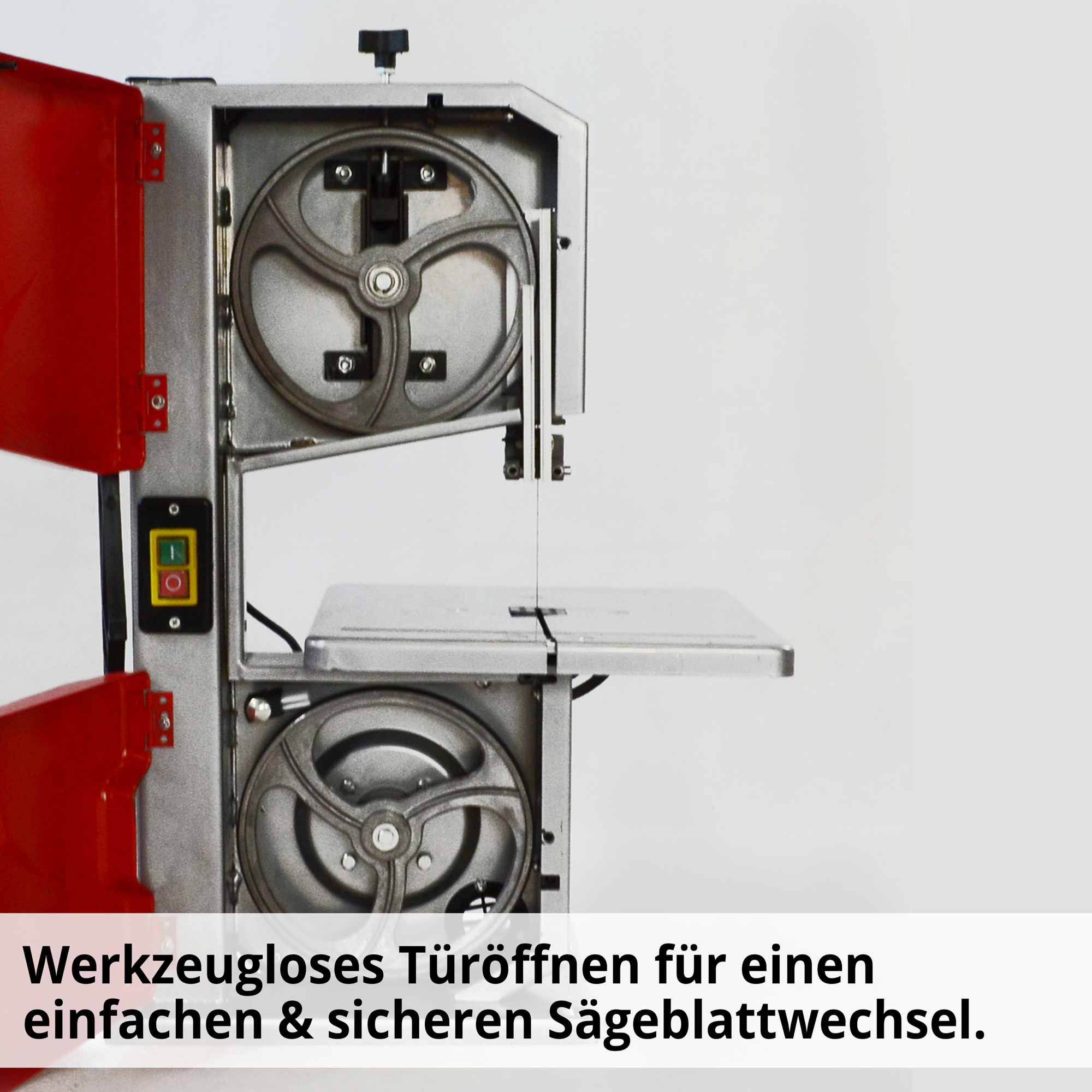 HECHT 8925 Bandsäge; Werkzeugloses Türöffnen für einen einfache & sichren Sägeblattwechsel