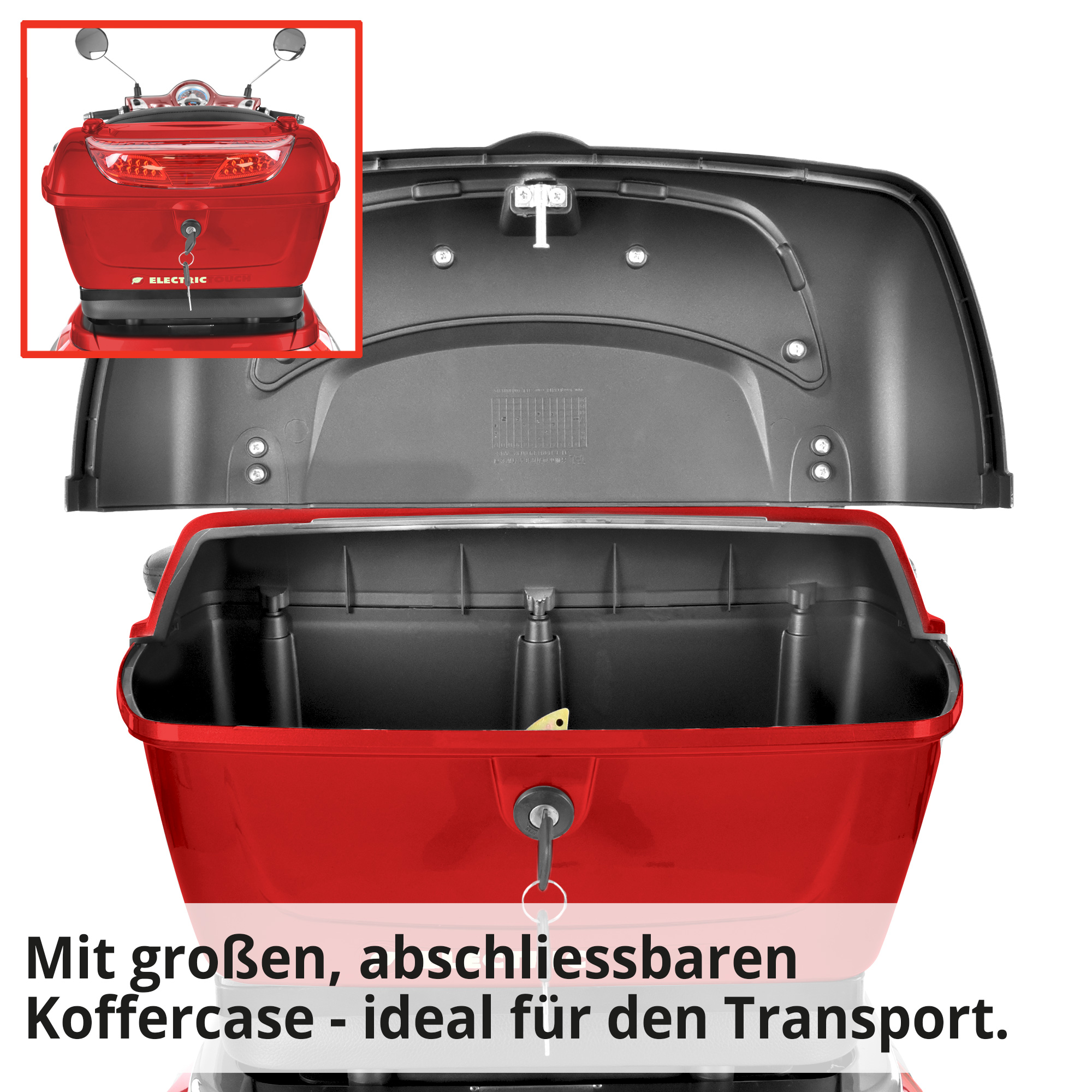 Hecht CITISMAX Seniorenfahrzeug 3 Rad Rot mit großen , anschließbaren Koffercase - ideal für den Transport