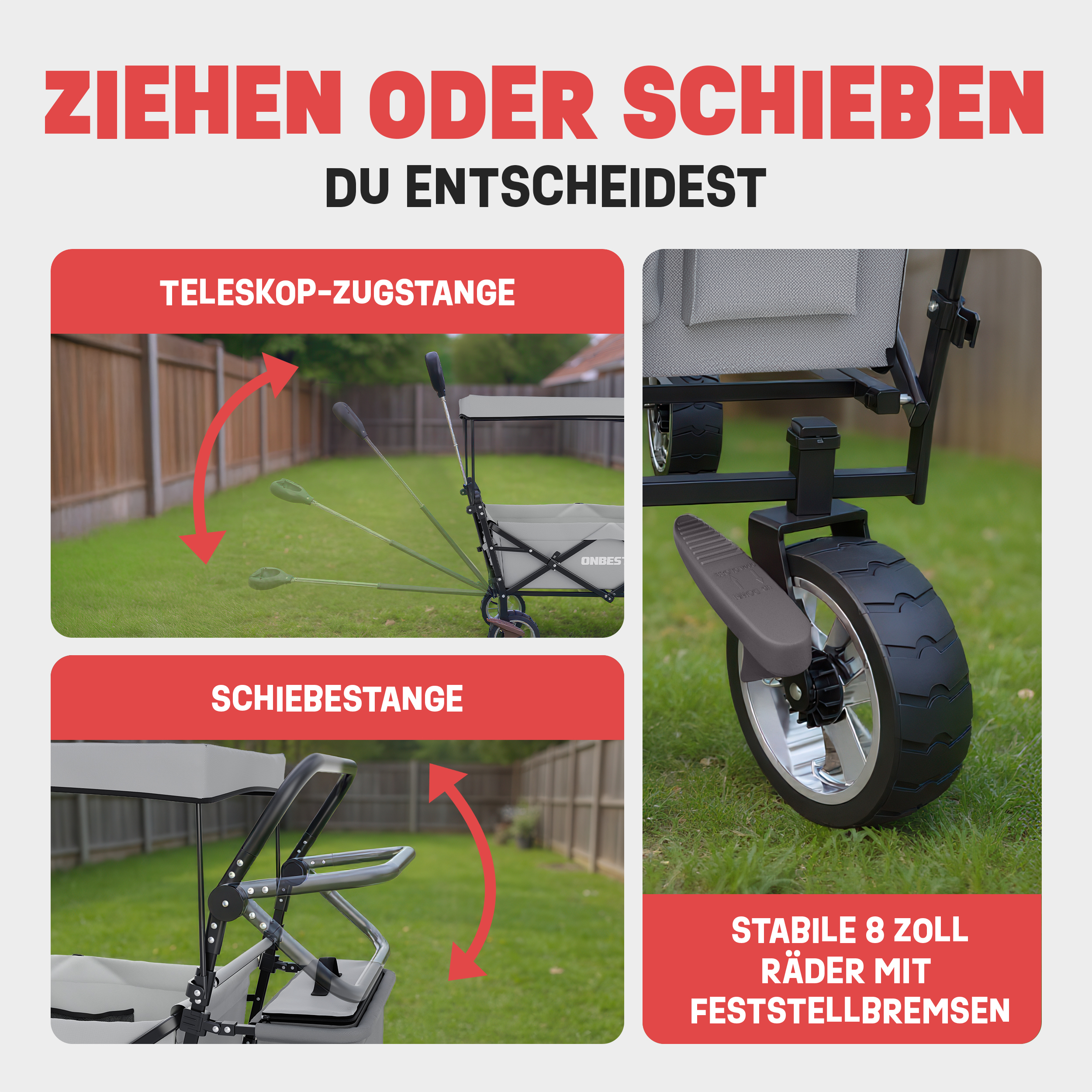 Handwagen mit Dach und großen Rädern für Camping und Strand