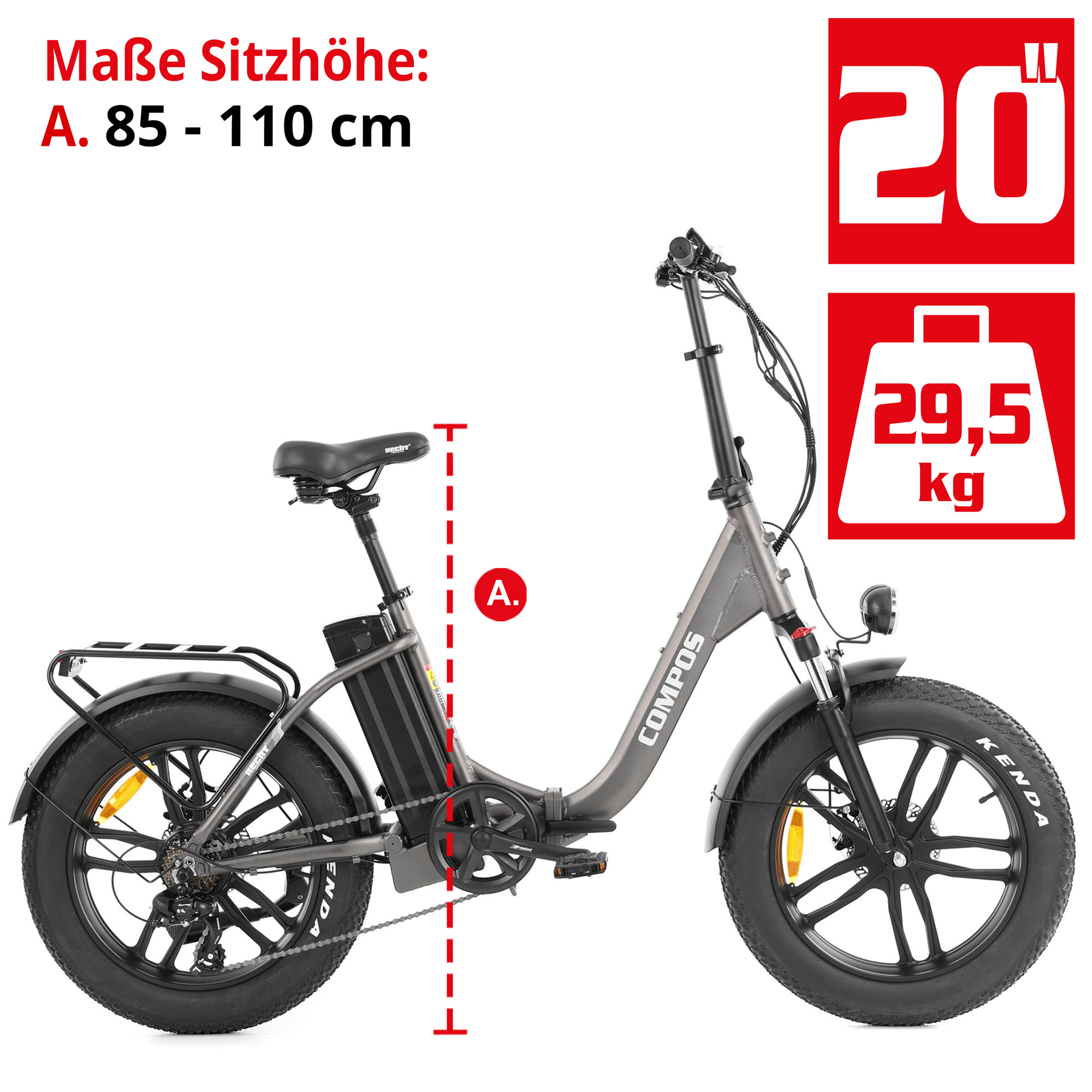 Elektro Klapprad mit idealer Sitzhöhe von 85-110cm Elektro Klapprad mit idealer Sitzhöhe von 85-110cm