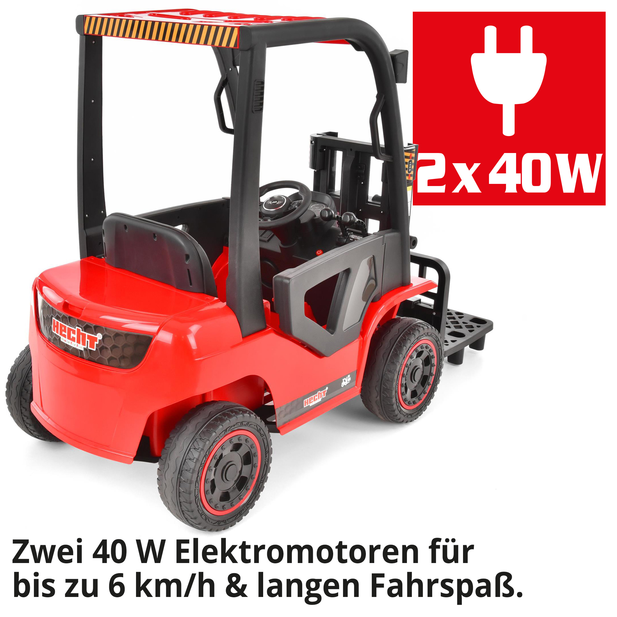Hecht 52108RED Kinder Elektro Gabelstapler ROT mit 2 Elektromotoren für bis zu 6km/h und langen fahrspaß