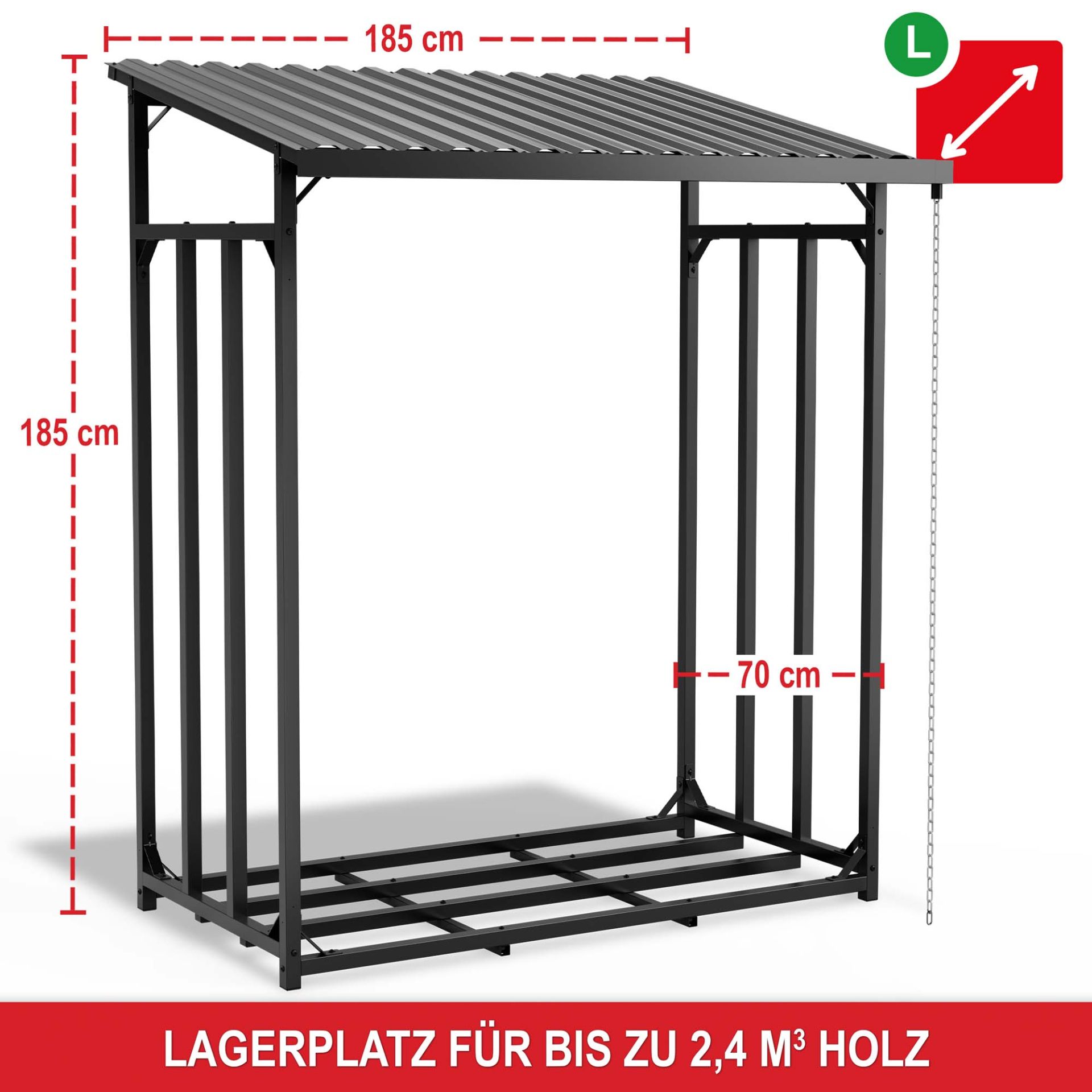 Brennholzregal Metall L - Sehr großen Lagerplatz 