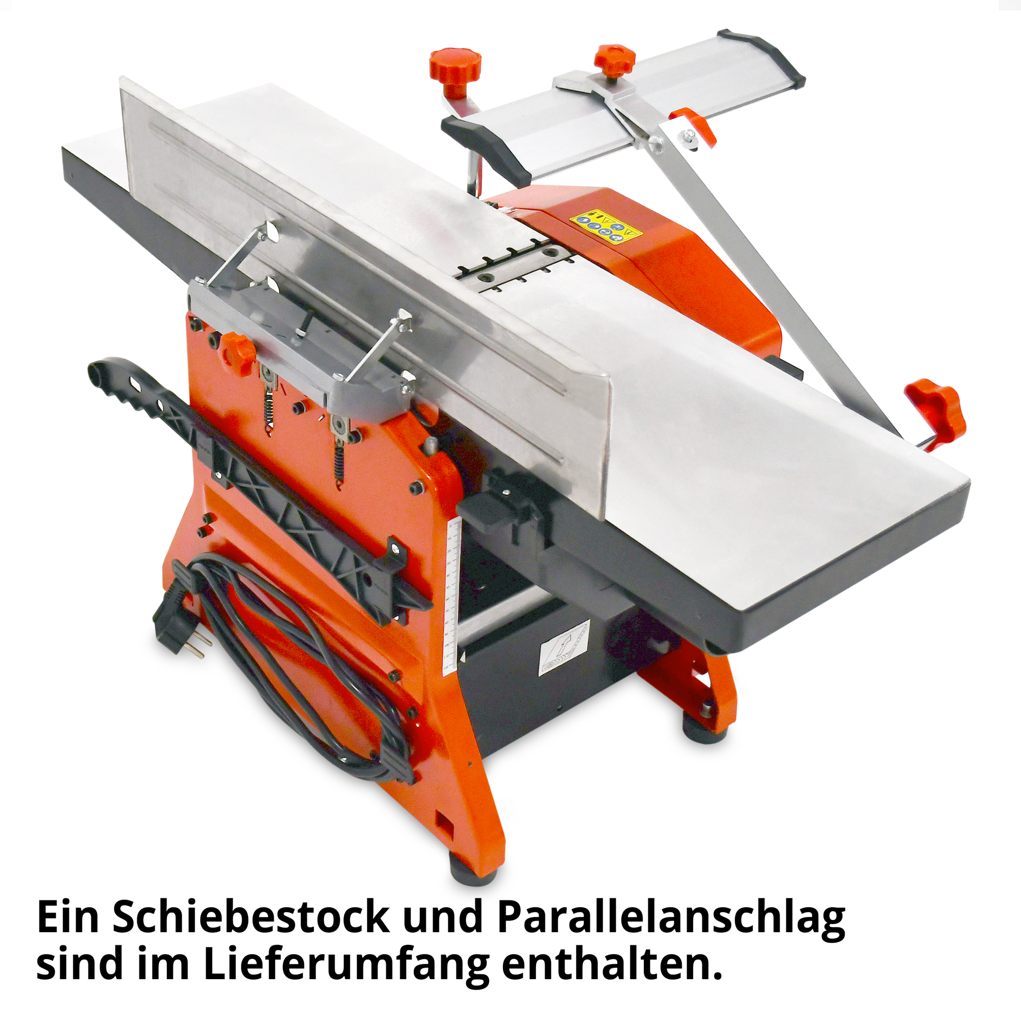 Hecht 8751 Abricht- & Dickenhobel; Ein Schiebestock und Parallelanschlag sind im Lieferumfang enthalten