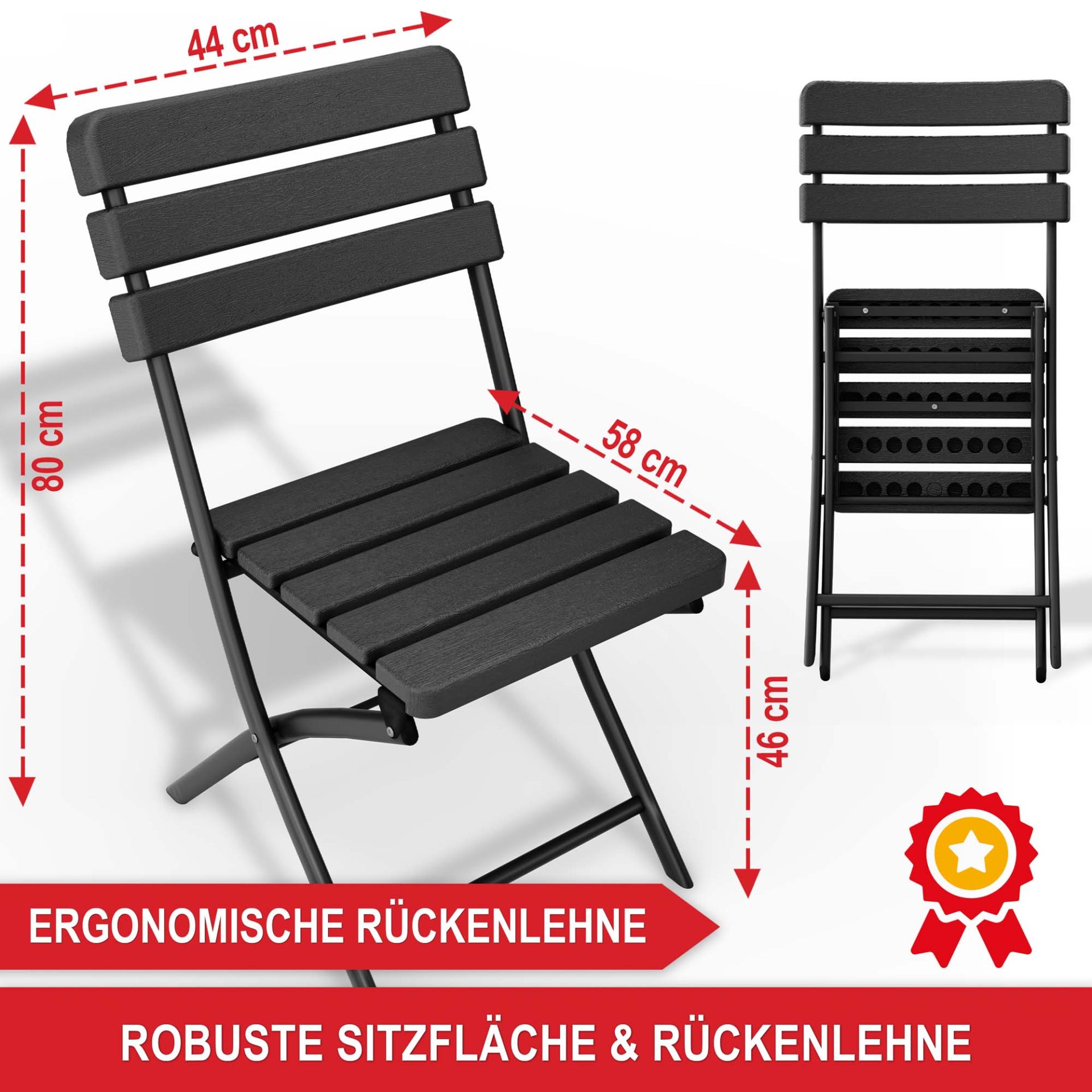 Balkontisch Set Borkum - Ergonomische Rückenlehne; robuste Sitzfläche und Rückenlehne