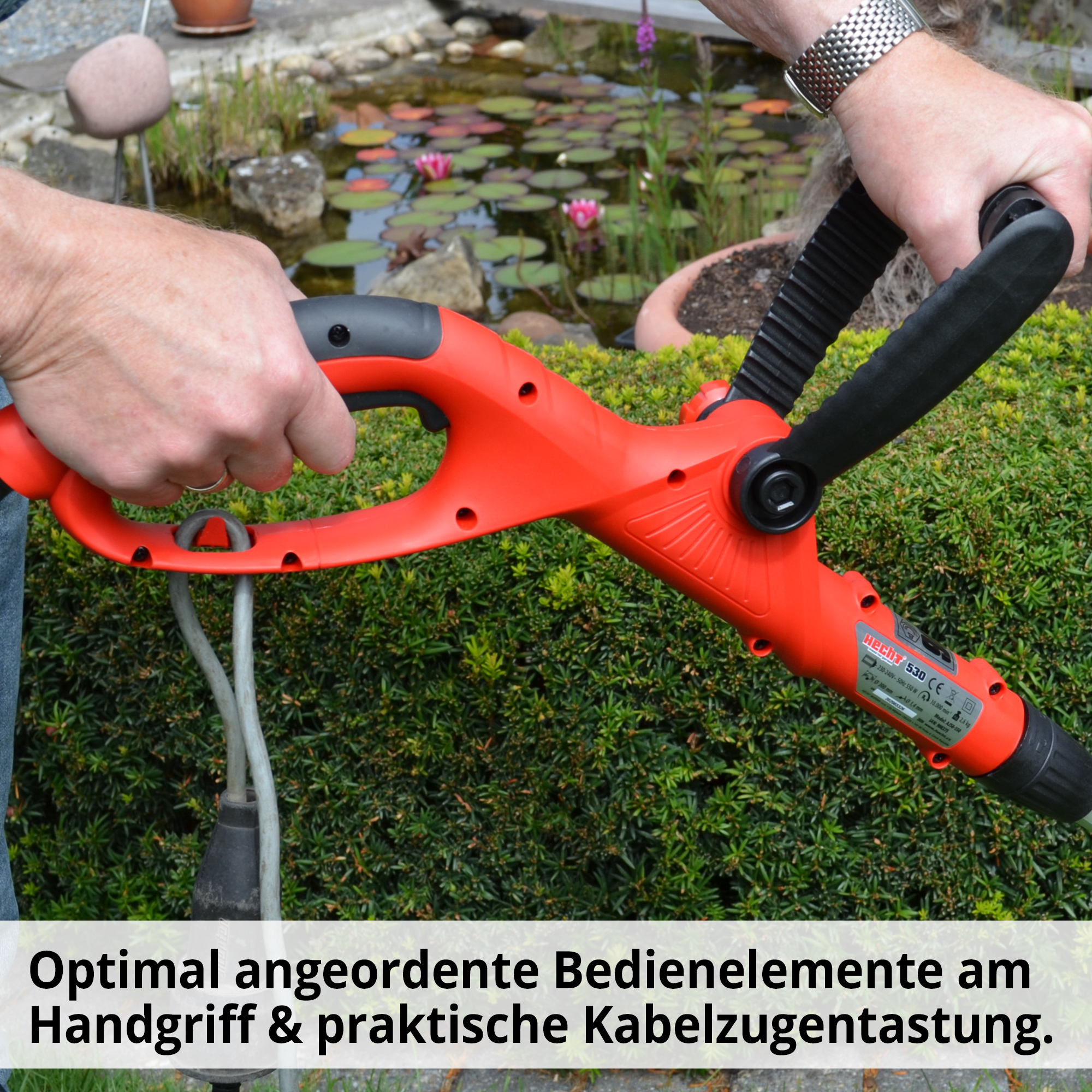 Rasentrimmer; Mit Kabelzugentlastung und optimal angeordneten Bedienelementen