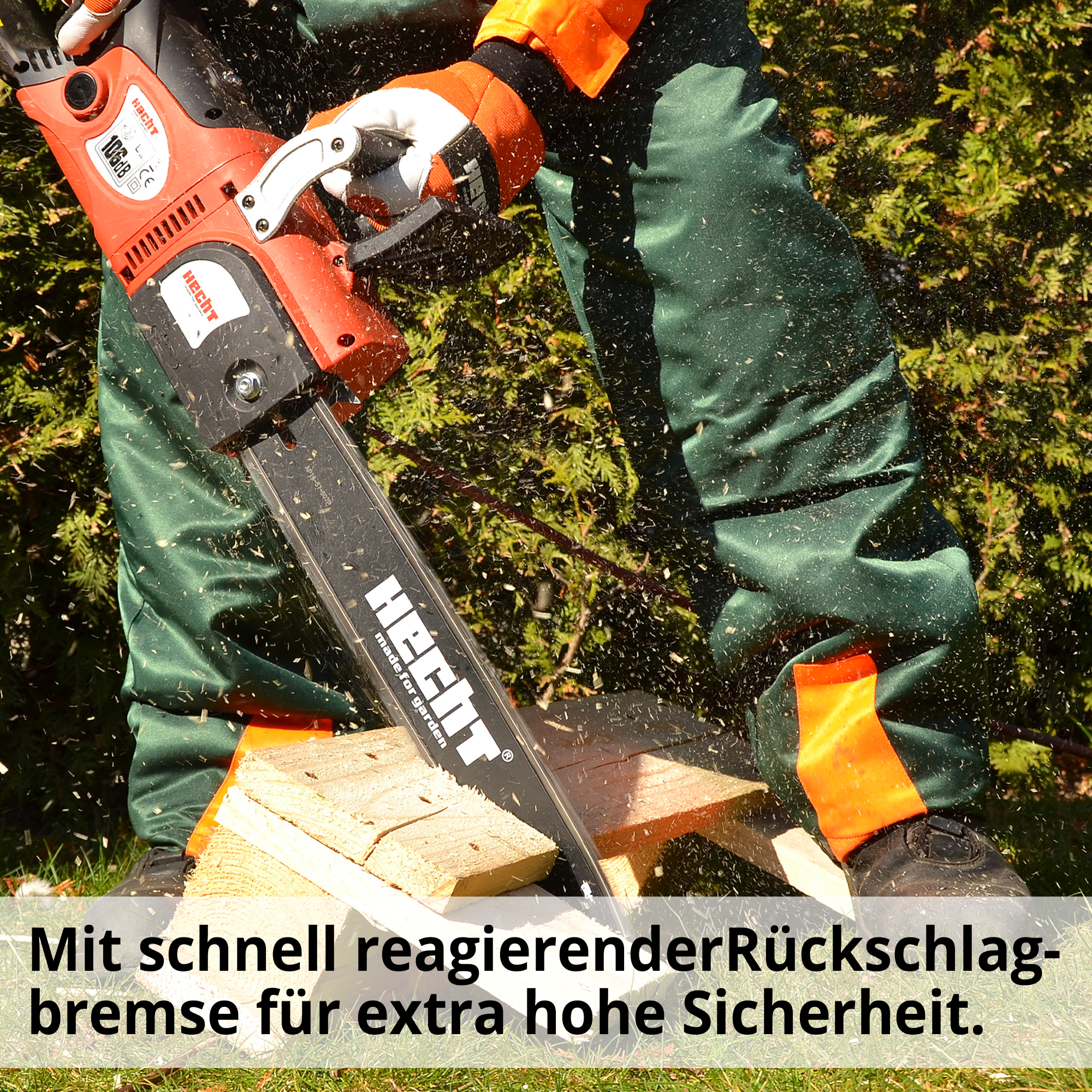 Elektrokettensäge; Hohe Sicherheit durch schnell reagierende Rückschlagbremse