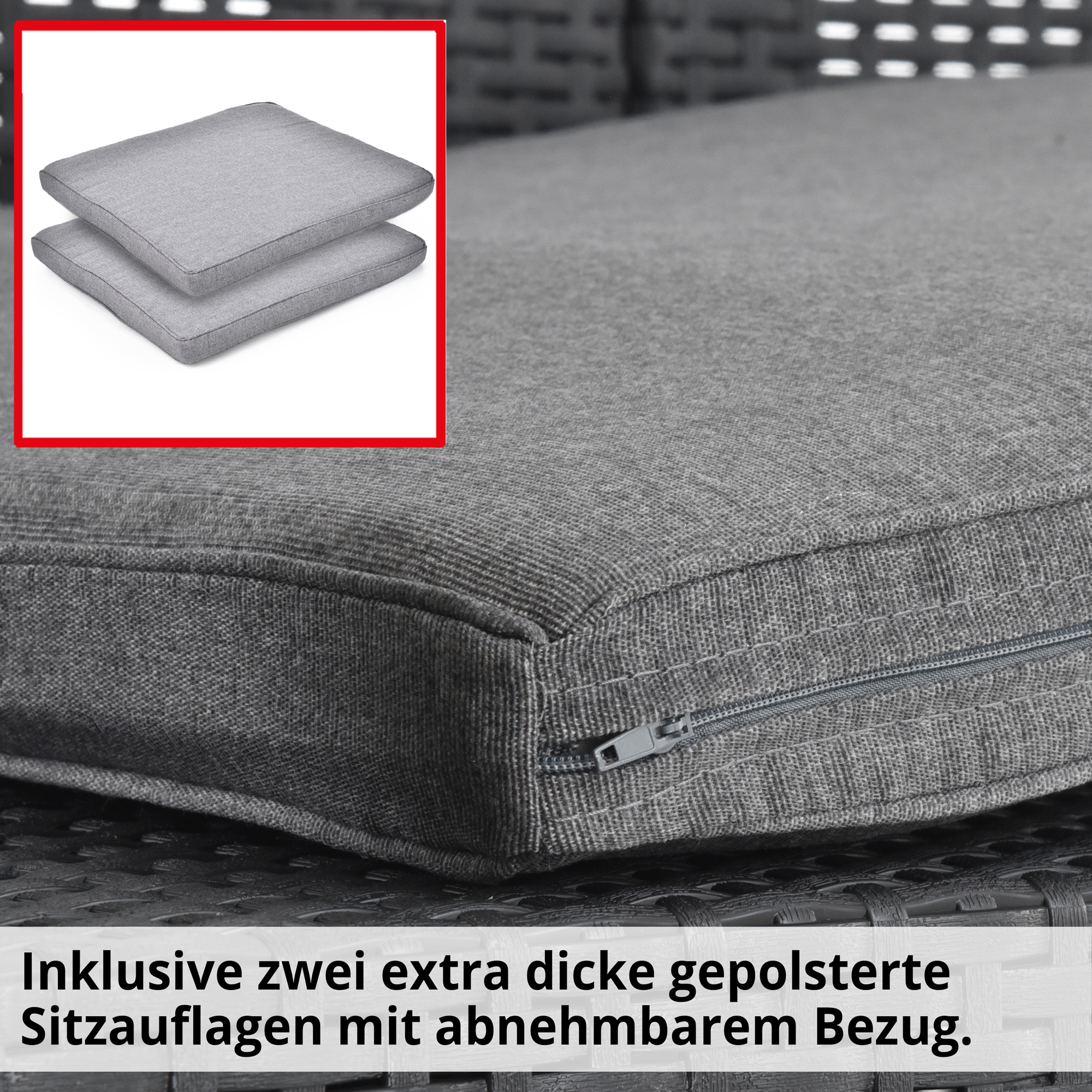 Gartensitzgruppe inklusive extra dicker gepolsterte Sitzauflage mit abnehmbarem Bezug
